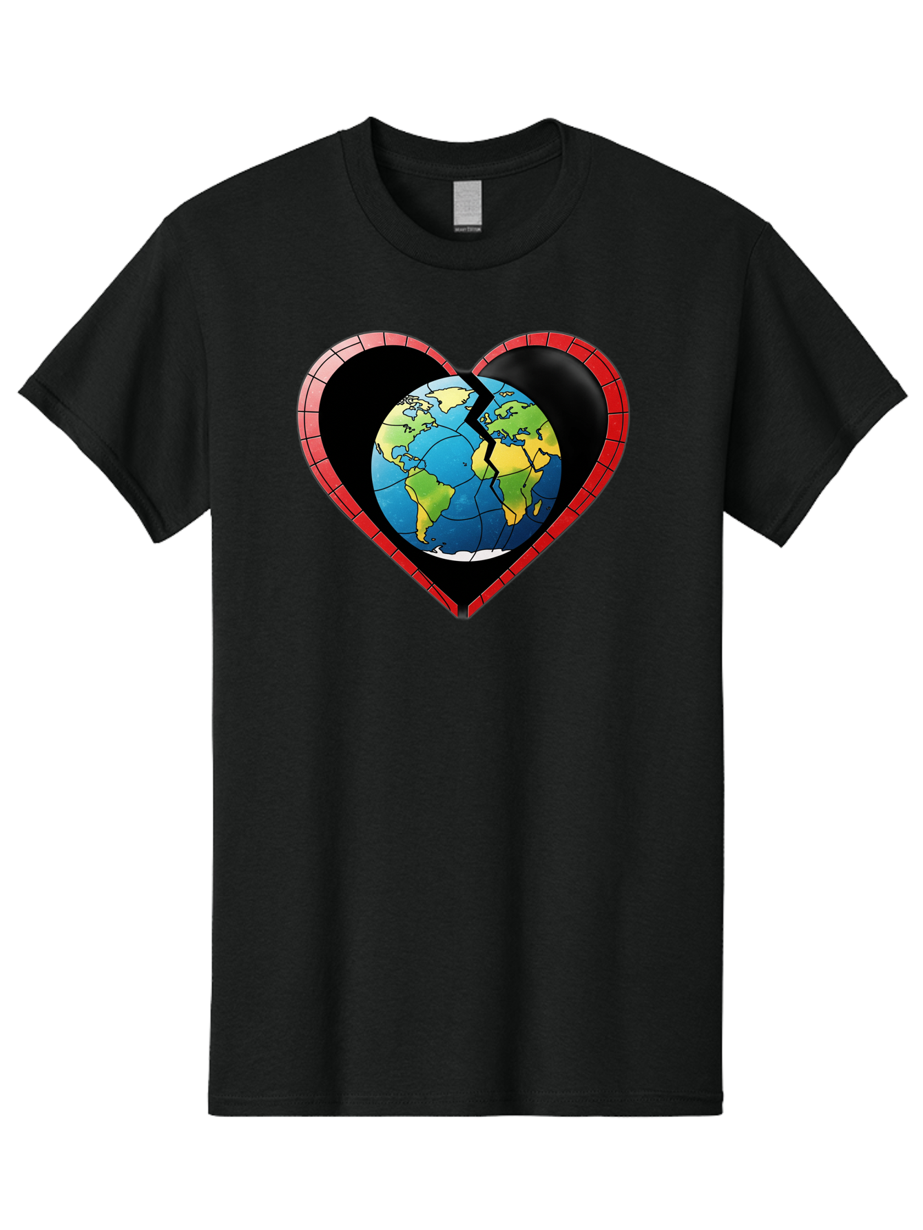 Broken-Heart-Earth Men'S Graphic Tee, 100% Cotton, Comfortable Casual Summer Wear, Machine Washable, Heart-Shaped Earth, Broken Earth, Fractured Globe, Cracked Heart, World Map, Earth Love, Environmental Concern, Global Unity Baa237