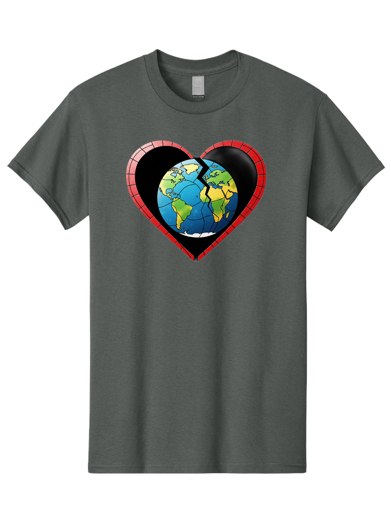 Broken-Heart-Earth Men'S Graphic Tee, 100% Cotton, Comfortable Casual Summer Wear, Machine Washable, Heart-Shaped Earth, Broken Earth, Fractured Globe, Cracked Heart, World Map, Earth Love, Environmental Concern, Global Unity Baa237