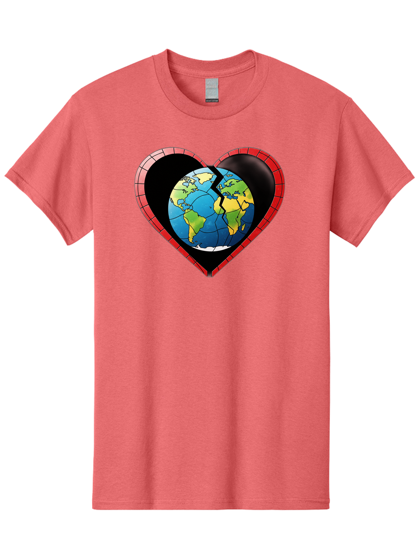 Broken-Heart-Earth Men'S Graphic Tee, 100% Cotton, Comfortable Casual Summer Wear, Machine Washable, Heart-Shaped Earth, Broken Earth, Fractured Globe, Cracked Heart, World Map, Earth Love, Environmental Concern, Global Unity Baa237
