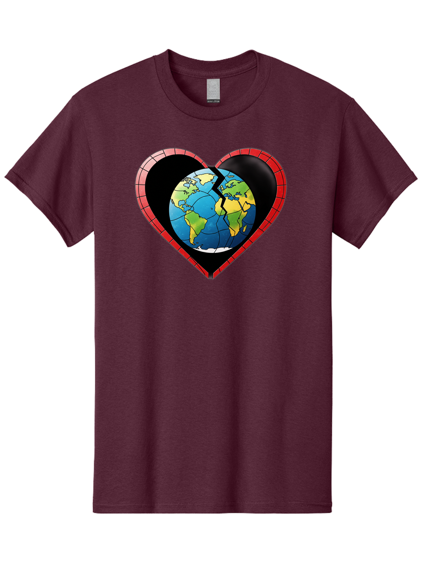 Broken-Heart-Earth Men'S Graphic Tee, 100% Cotton, Comfortable Casual Summer Wear, Machine Washable, Heart-Shaped Earth, Broken Earth, Fractured Globe, Cracked Heart, World Map, Earth Love, Environmental Concern, Global Unity Baa237