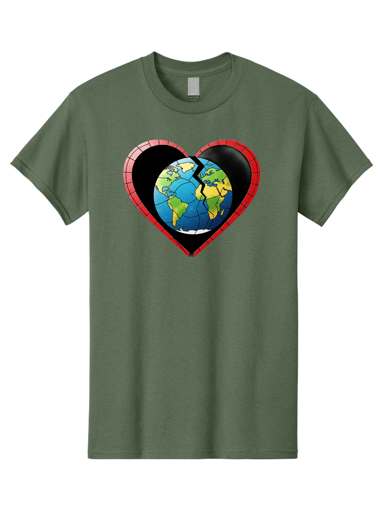 Broken-Heart-Earth Men'S Graphic Tee, 100% Cotton, Comfortable Casual Summer Wear, Machine Washable, Heart-Shaped Earth, Broken Earth, Fractured Globe, Cracked Heart, World Map, Earth Love, Environmental Concern, Global Unity Baa237