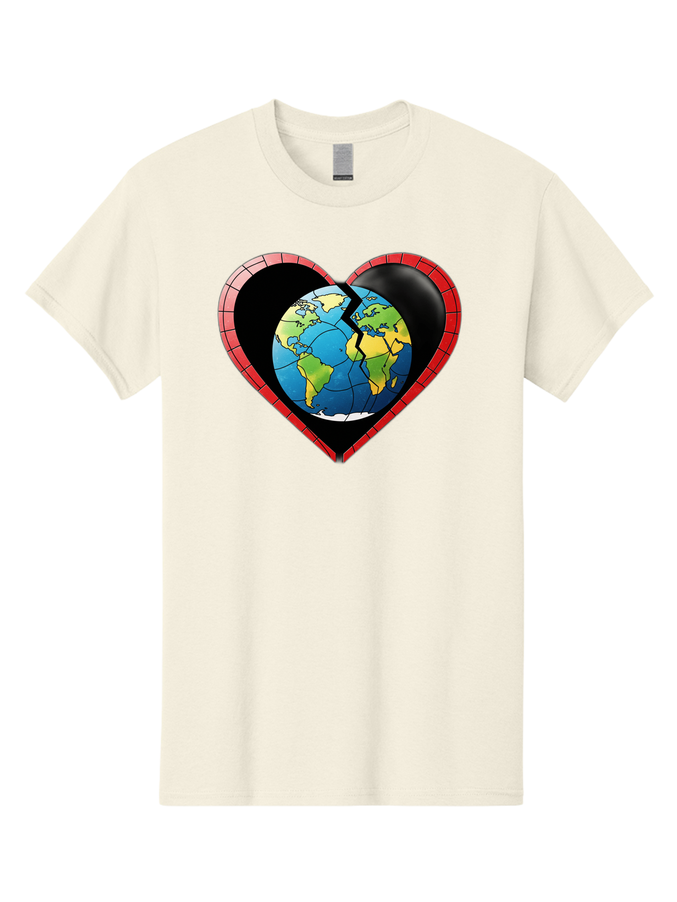 Broken-Heart-Earth Men'S Graphic Tee, 100% Cotton, Comfortable Casual Summer Wear, Machine Washable, Heart-Shaped Earth, Broken Earth, Fractured Globe, Cracked Heart, World Map, Earth Love, Environmental Concern, Global Unity Baa237