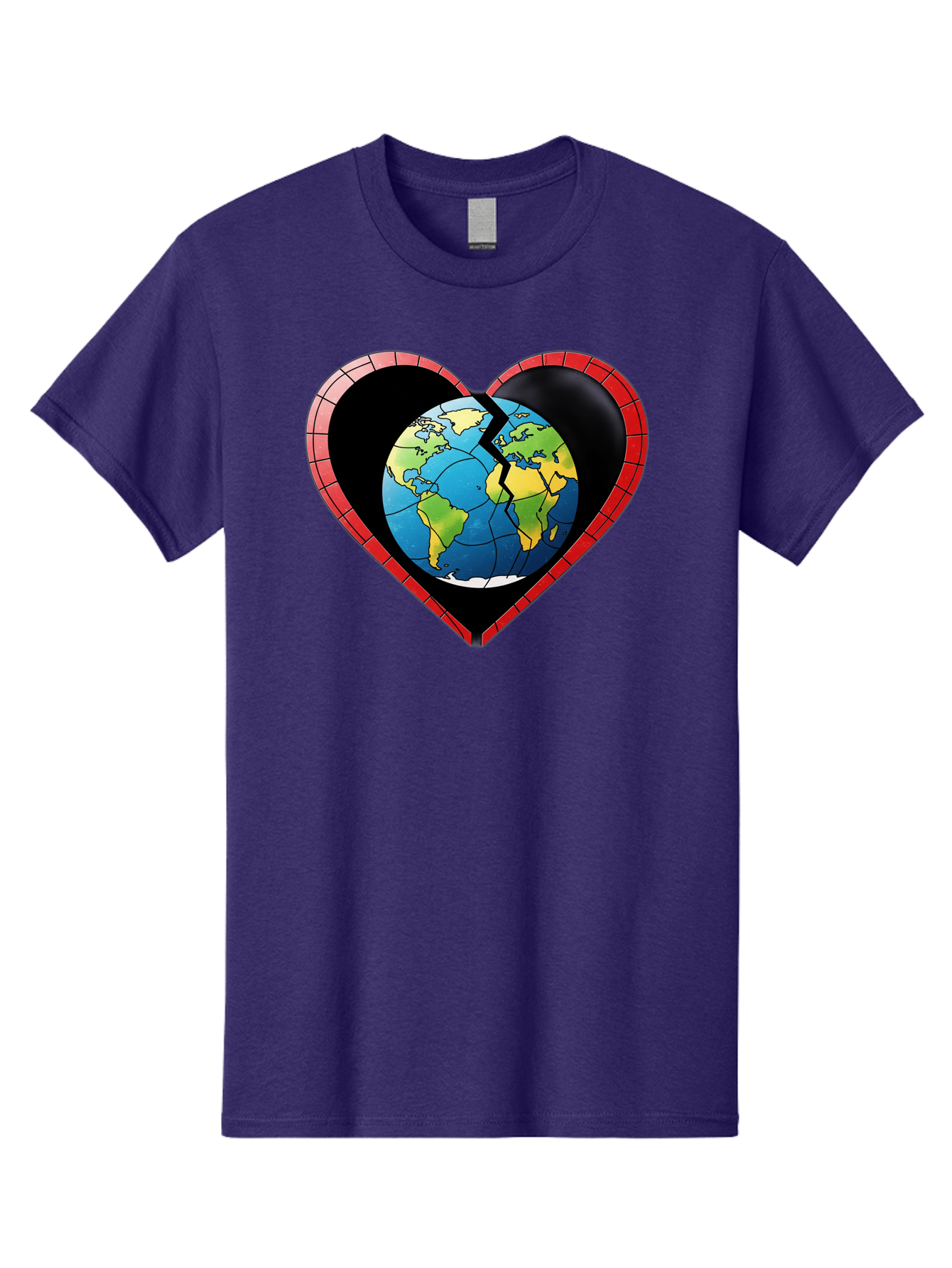 Broken-Heart-Earth Men'S Graphic Tee, 100% Cotton, Comfortable Casual Summer Wear, Machine Washable, Heart-Shaped Earth, Broken Earth, Fractured Globe, Cracked Heart, World Map, Earth Love, Environmental Concern, Global Unity Baa237