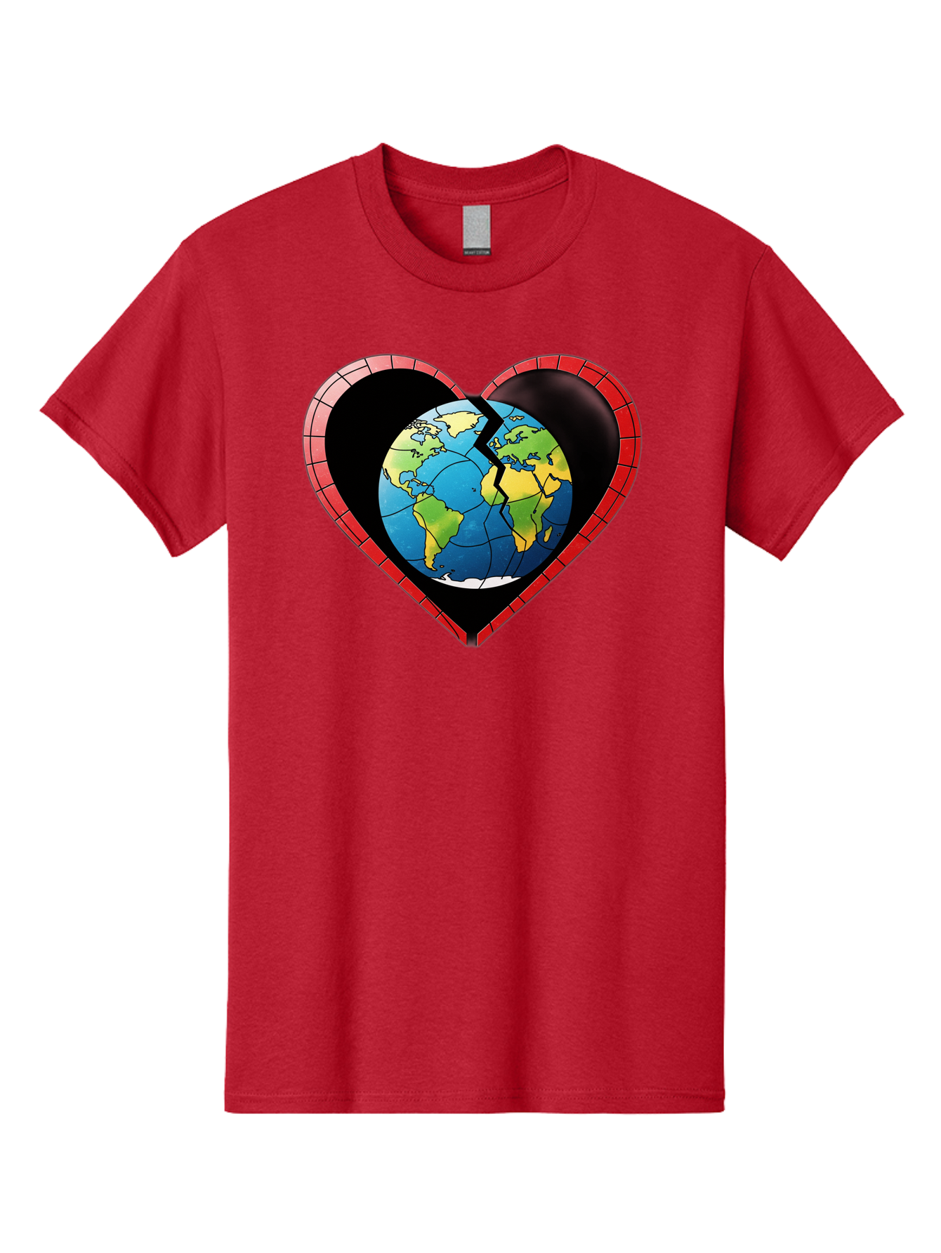Broken-Heart-Earth Men'S Graphic Tee, 100% Cotton, Comfortable Casual Summer Wear, Machine Washable, Heart-Shaped Earth, Broken Earth, Fractured Globe, Cracked Heart, World Map, Earth Love, Environmental Concern, Global Unity Baa237