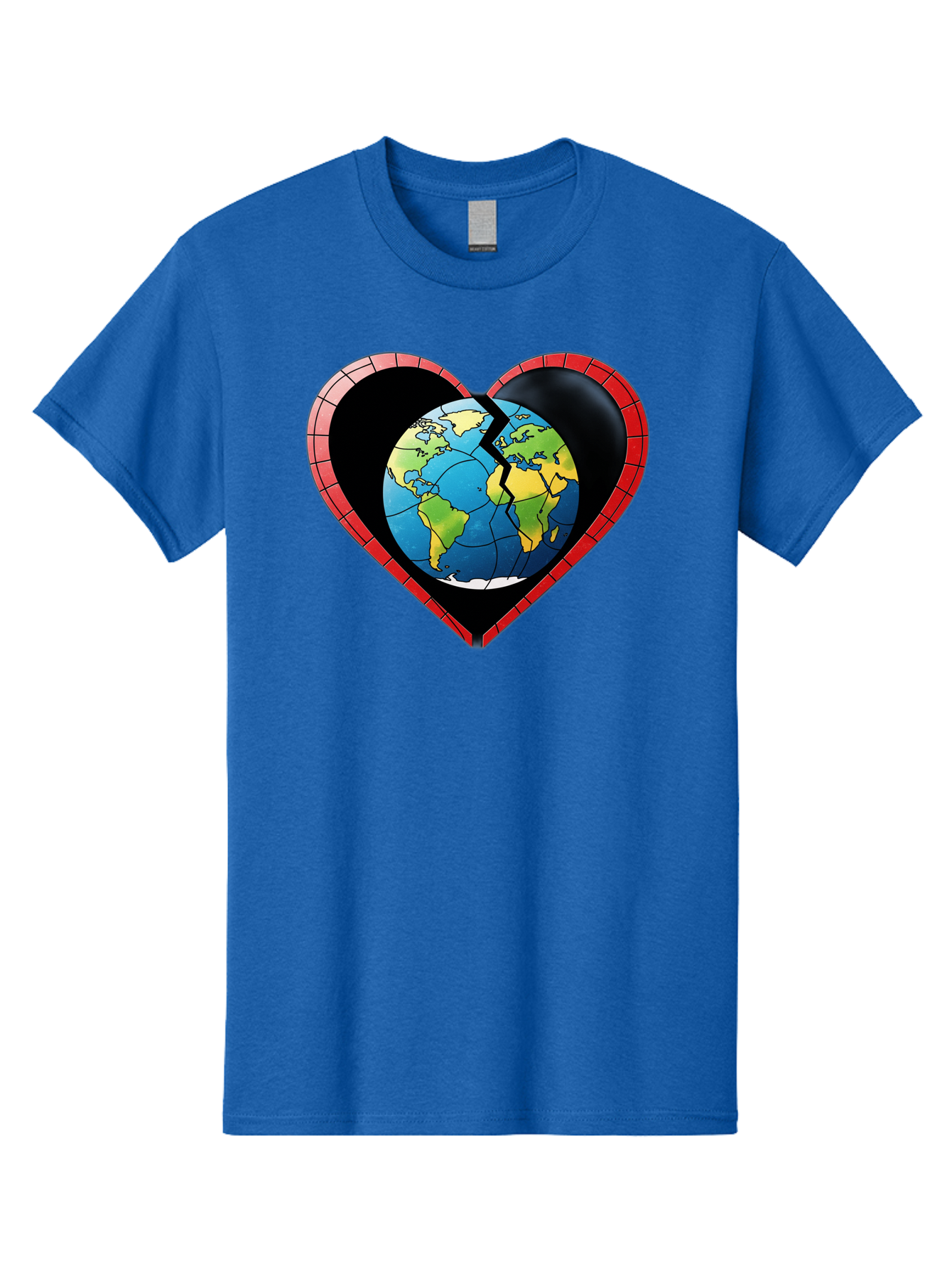 Broken-Heart-Earth Men'S Graphic Tee, 100% Cotton, Comfortable Casual Summer Wear, Machine Washable, Heart-Shaped Earth, Broken Earth, Fractured Globe, Cracked Heart, World Map, Earth Love, Environmental Concern, Global Unity Baa237