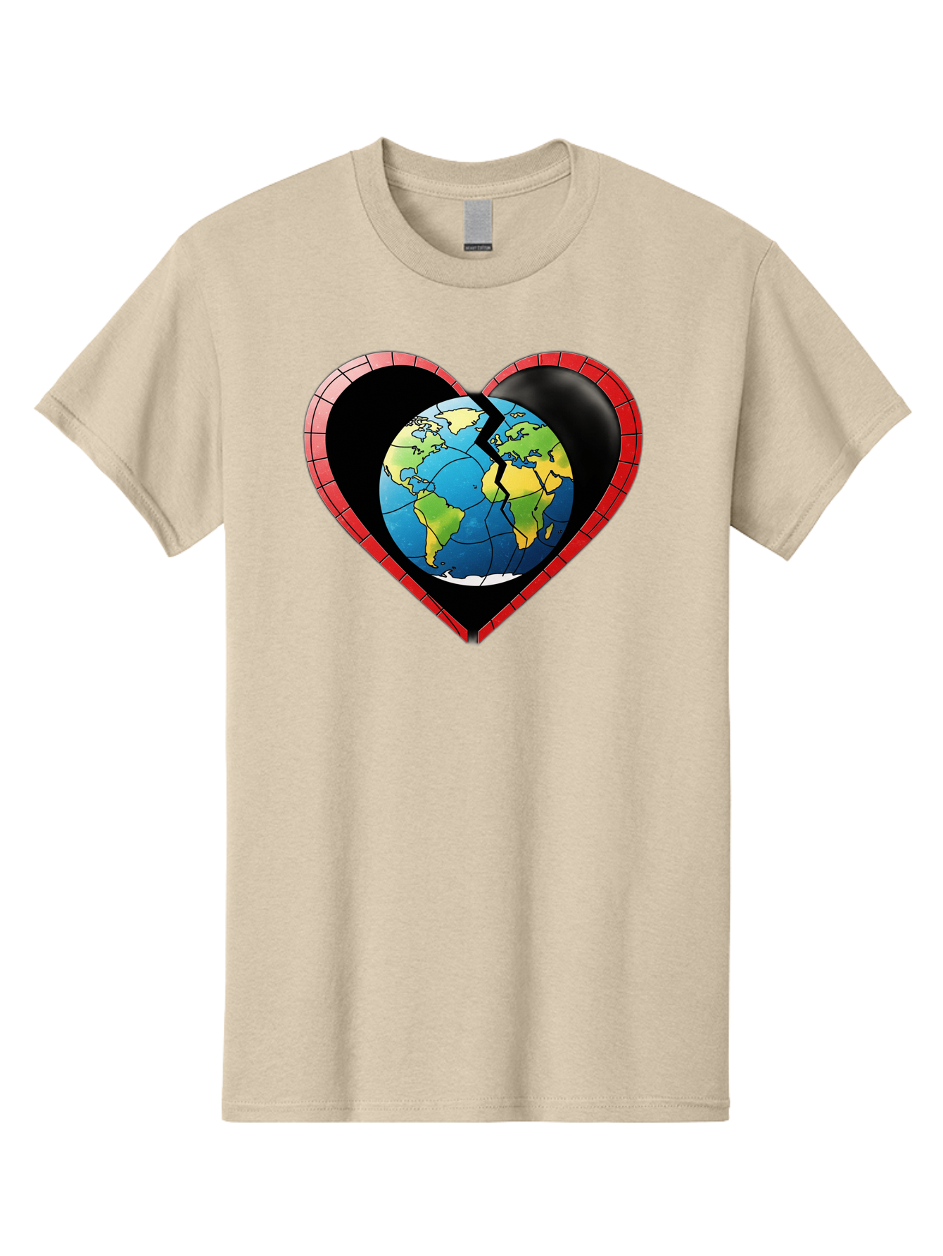 Broken-Heart-Earth Men'S Graphic Tee, 100% Cotton, Comfortable Casual Summer Wear, Machine Washable, Heart-Shaped Earth, Broken Earth, Fractured Globe, Cracked Heart, World Map, Earth Love, Environmental Concern, Global Unity Baa237