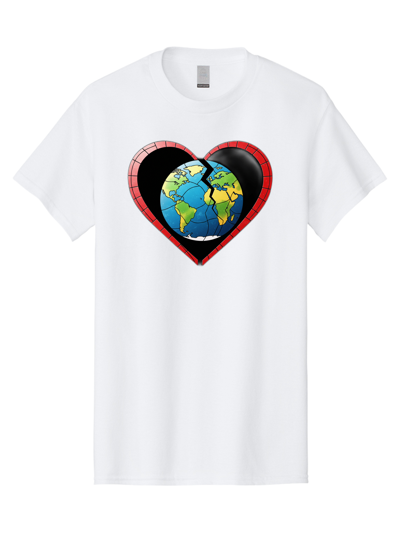 Broken-Heart-Earth Men'S Graphic Tee, 100% Cotton, Comfortable Casual Summer Wear, Machine Washable, Heart-Shaped Earth, Broken Earth, Fractured Globe, Cracked Heart, World Map, Earth Love, Environmental Concern, Global Unity Baa237