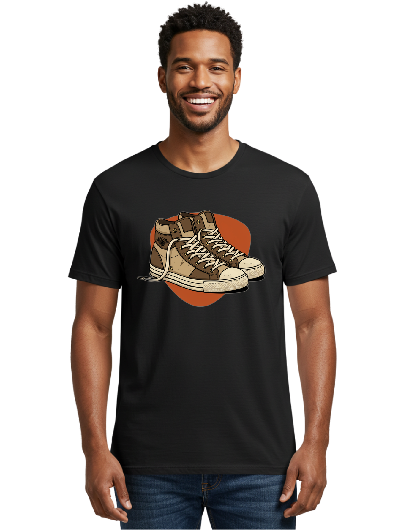 Brown-Converse-Sneakers Men'S Graphic Tee, 100% Cotton, Comfortable Casual Summer Wear, Machine Washable, Converse Shoes, High-Top Sneakers, Brown And Tan Sneakers, Casual Footwear, Fashion Sneakers, Streetwear Style, Laced Shoes, Baa238