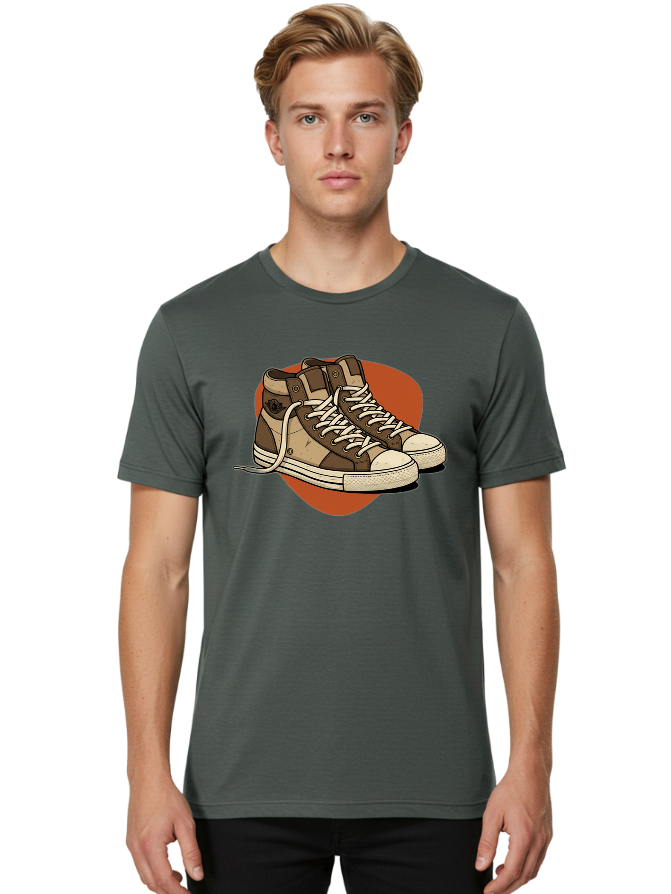 Brown-Converse-Sneakers Men'S Graphic Tee, 100% Cotton, Comfortable Casual Summer Wear, Machine Washable, Converse Shoes, High-Top Sneakers, Brown And Tan Sneakers, Casual Footwear, Fashion Sneakers, Streetwear Style, Laced Shoes, Baa238