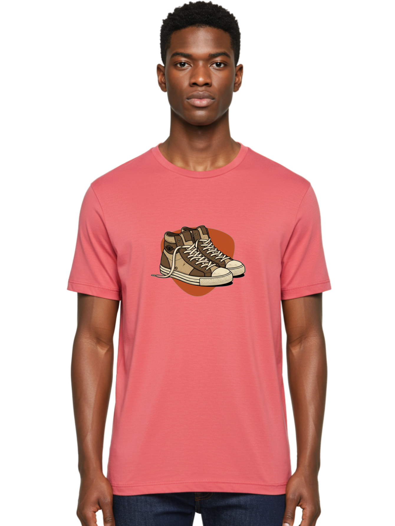 Brown-Converse-Sneakers Men'S Graphic Tee, 100% Cotton, Comfortable Casual Summer Wear, Machine Washable, Converse Shoes, High-Top Sneakers, Brown And Tan Sneakers, Casual Footwear, Fashion Sneakers, Streetwear Style, Laced Shoes, Baa238