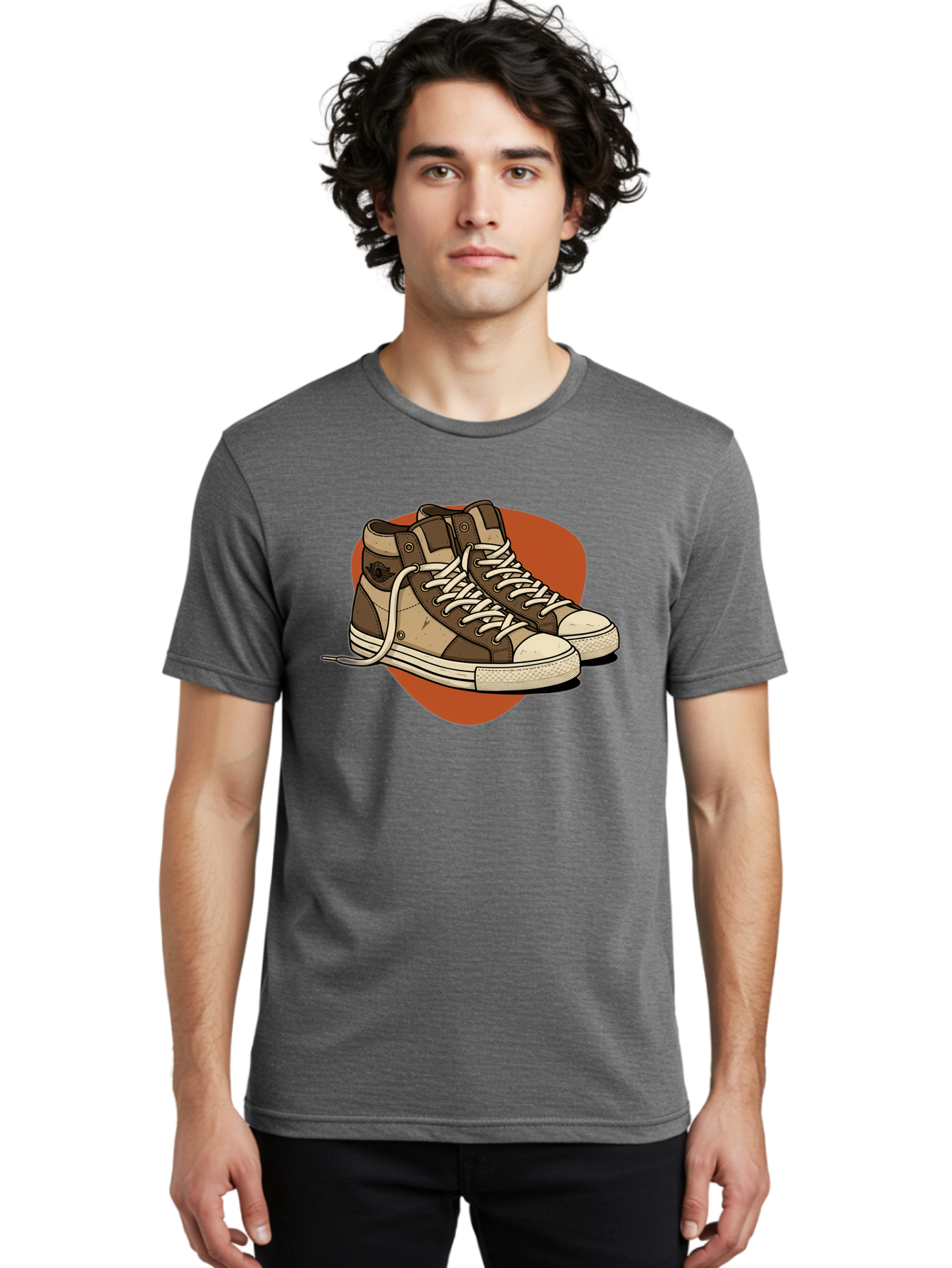 Brown-Converse-Sneakers Men'S Graphic Tee, 100% Cotton, Comfortable Casual Summer Wear, Machine Washable, Converse Shoes, High-Top Sneakers, Brown And Tan Sneakers, Casual Footwear, Fashion Sneakers, Streetwear Style, Laced Shoes, Baa238