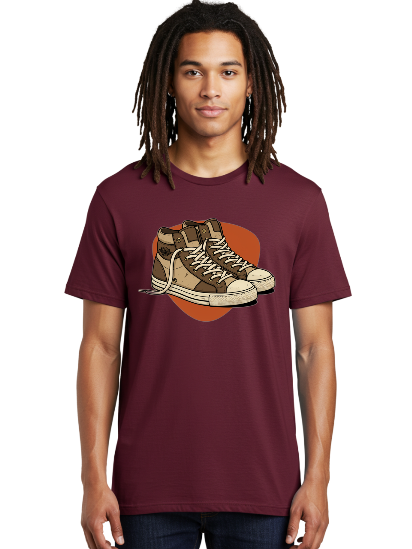 Brown-Converse-Sneakers Men'S Graphic Tee, 100% Cotton, Comfortable Casual Summer Wear, Machine Washable, Converse Shoes, High-Top Sneakers, Brown And Tan Sneakers, Casual Footwear, Fashion Sneakers, Streetwear Style, Laced Shoes, Baa238