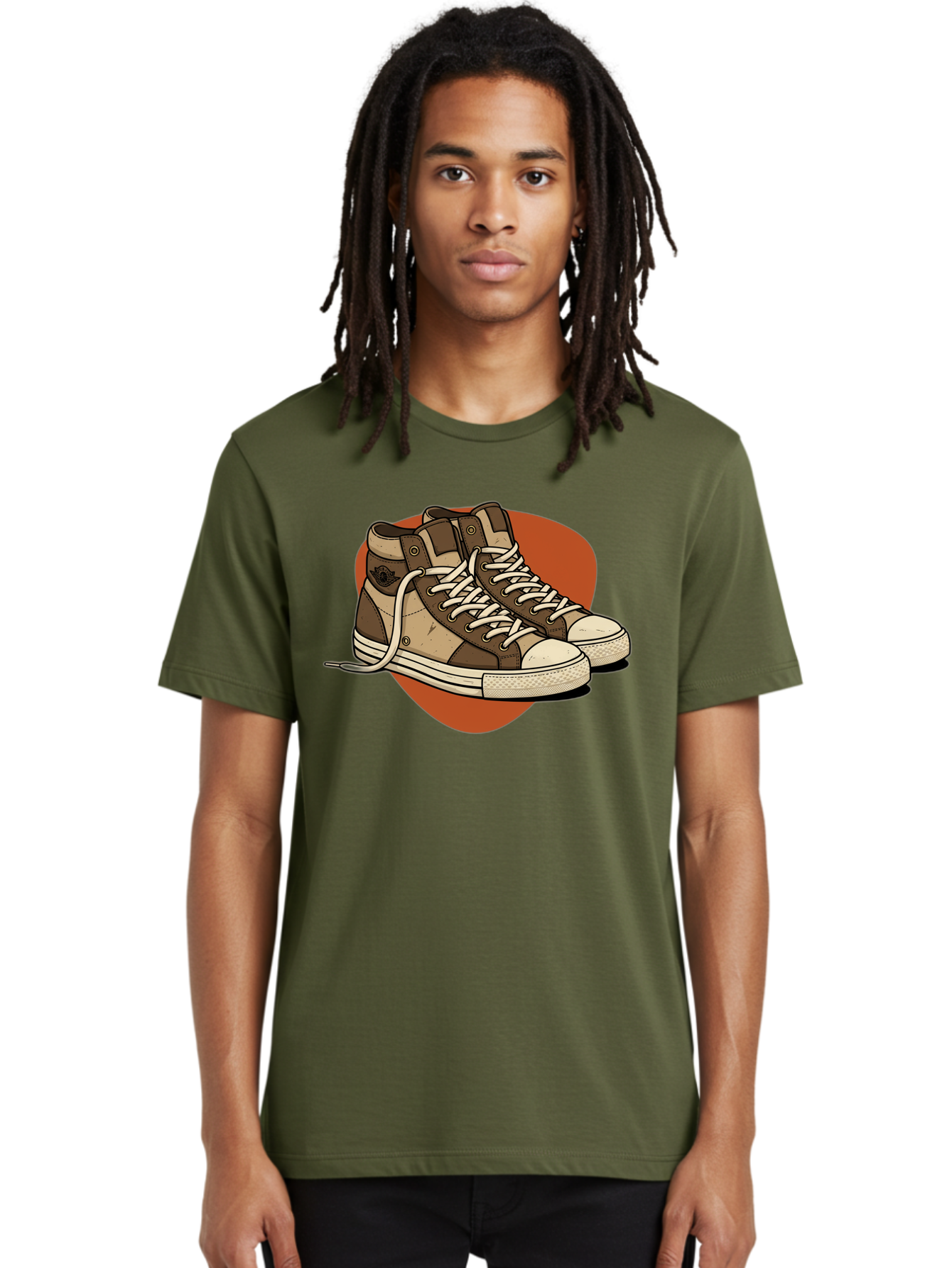 Brown-Converse-Sneakers Men'S Graphic Tee, 100% Cotton, Comfortable Casual Summer Wear, Machine Washable, Converse Shoes, High-Top Sneakers, Brown And Tan Sneakers, Casual Footwear, Fashion Sneakers, Streetwear Style, Laced Shoes, Baa238