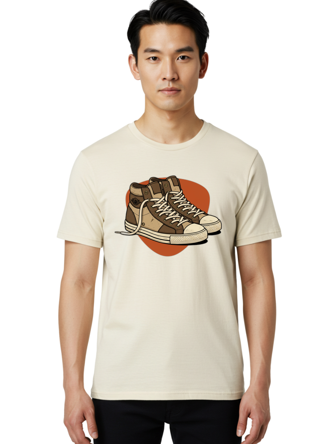 Brown-Converse-Sneakers Men'S Graphic Tee, 100% Cotton, Comfortable Casual Summer Wear, Machine Washable, Converse Shoes, High-Top Sneakers, Brown And Tan Sneakers, Casual Footwear, Fashion Sneakers, Streetwear Style, Laced Shoes, Baa238