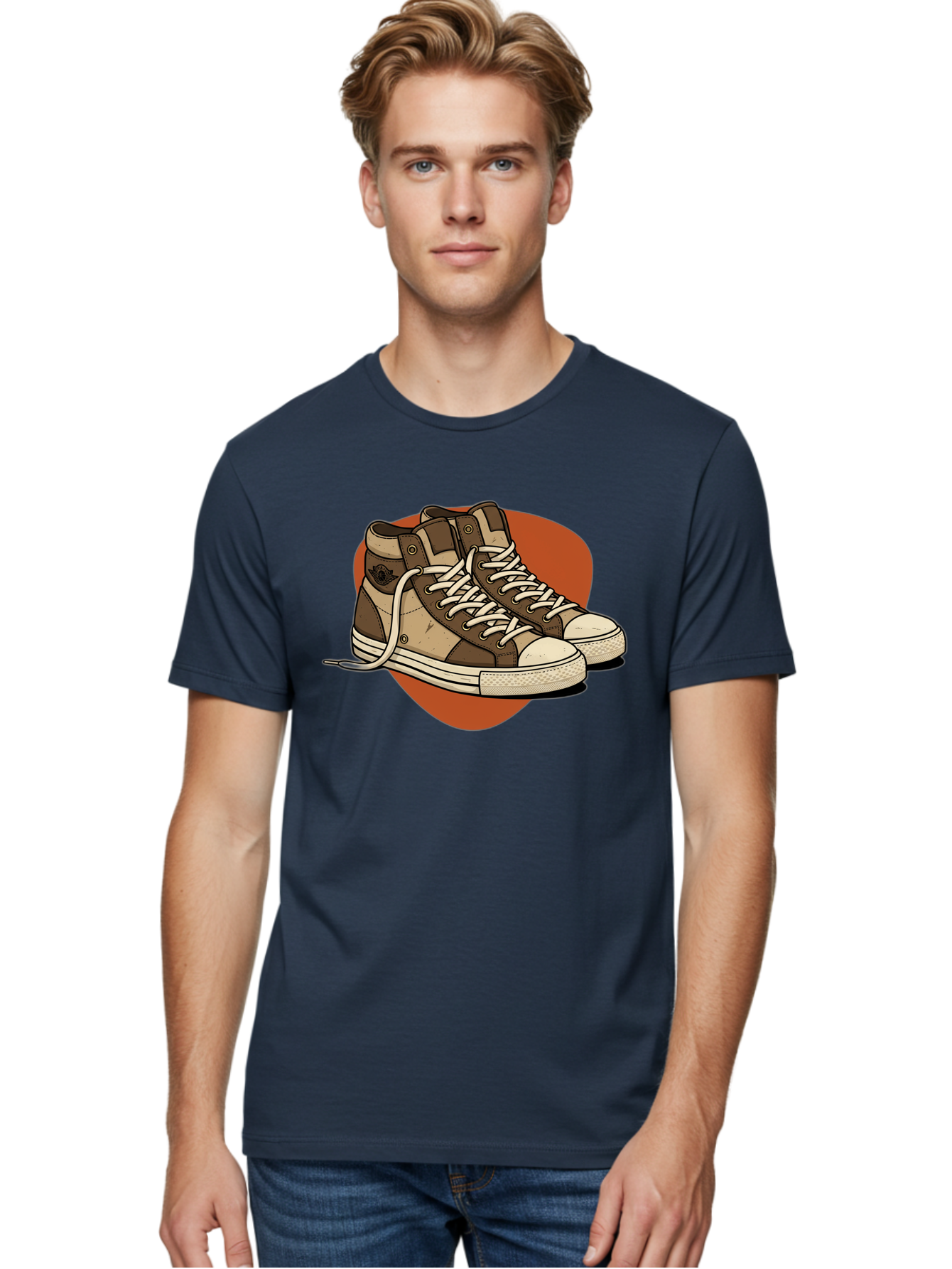 Brown-Converse-Sneakers Men'S Graphic Tee, 100% Cotton, Comfortable Casual Summer Wear, Machine Washable, Converse Shoes, High-Top Sneakers, Brown And Tan Sneakers, Casual Footwear, Fashion Sneakers, Streetwear Style, Laced Shoes, Baa238