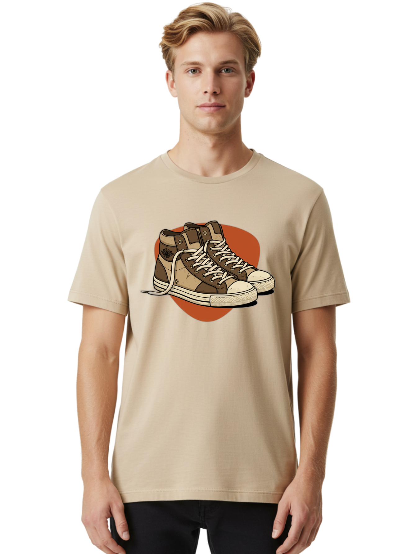 Brown-Converse-Sneakers Men'S Graphic Tee, 100% Cotton, Comfortable Casual Summer Wear, Machine Washable, Converse Shoes, High-Top Sneakers, Brown And Tan Sneakers, Casual Footwear, Fashion Sneakers, Streetwear Style, Laced Shoes, Baa238