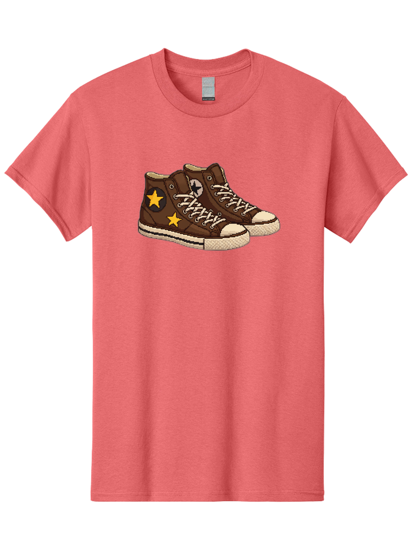 Brown-Converse Men'S Graphic Tee, 100% Cotton, Comfortable Casual Summer Wear, Machine Washable, Brown Converse Shoes, High-Top Sneakers, Yellow Stars, White Laces, Casual Footwear, Streetwear Fashion, Skateboarding Shoes, Comfortable Kicks Baa239