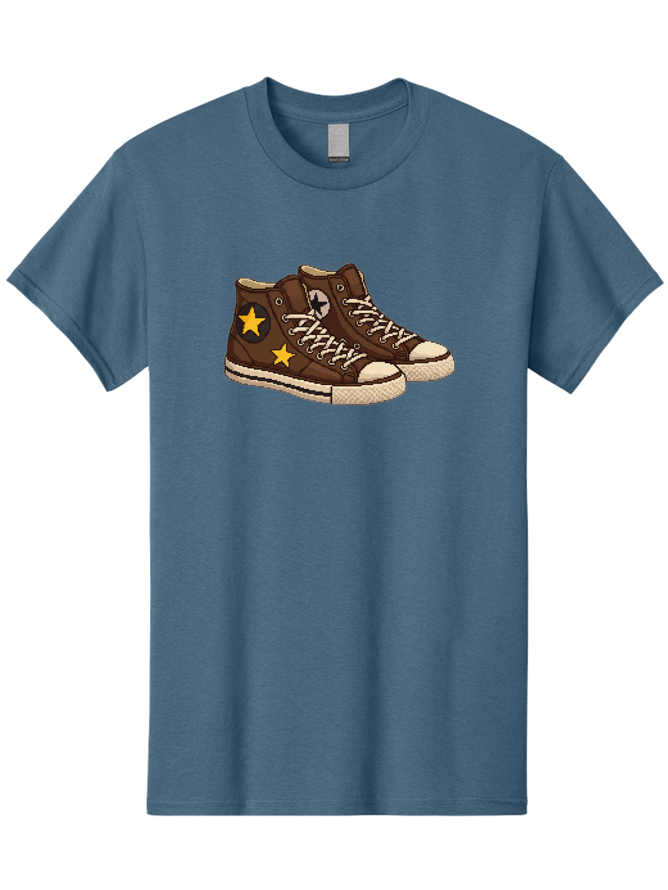 Brown-Converse Men'S Graphic Tee, 100% Cotton, Comfortable Casual Summer Wear, Machine Washable, Brown Converse Shoes, High-Top Sneakers, Yellow Stars, White Laces, Casual Footwear, Streetwear Fashion, Skateboarding Shoes, Comfortable Kicks Baa239
