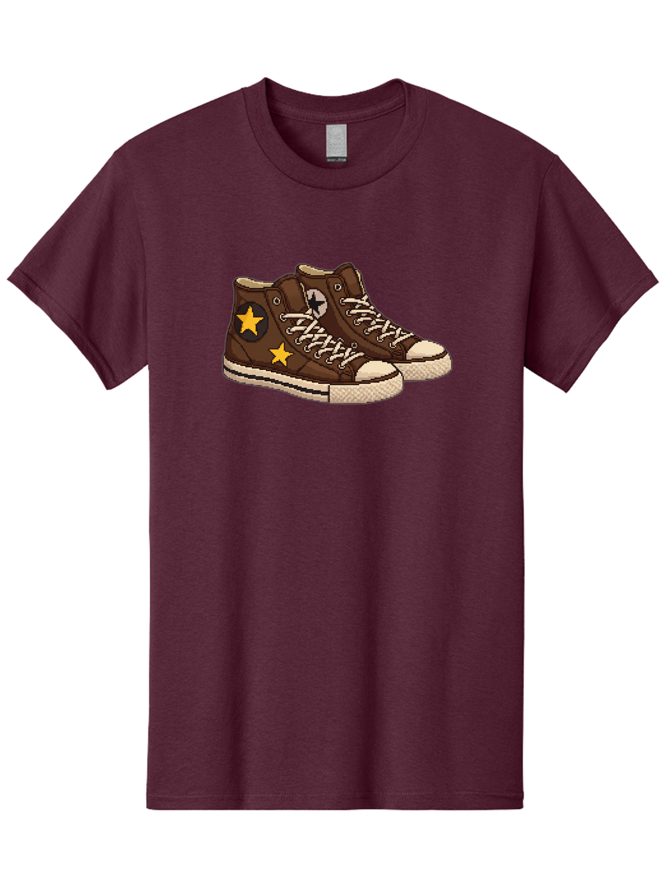 Brown-Converse Men'S Graphic Tee, 100% Cotton, Comfortable Casual Summer Wear, Machine Washable, Brown Converse Shoes, High-Top Sneakers, Yellow Stars, White Laces, Casual Footwear, Streetwear Fashion, Skateboarding Shoes, Comfortable Kicks Baa239