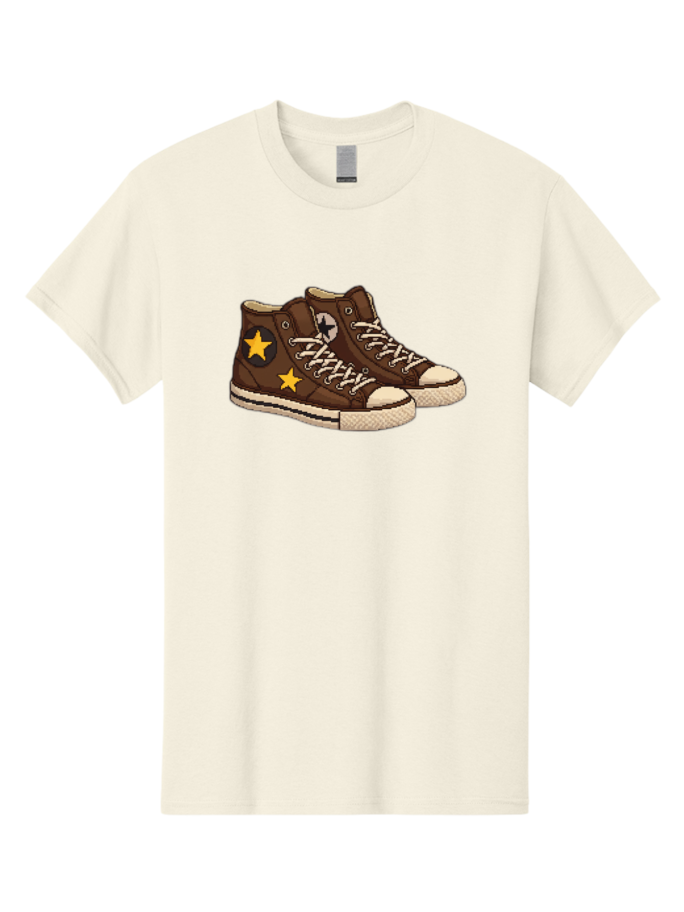 Brown-Converse Men'S Graphic Tee, 100% Cotton, Comfortable Casual Summer Wear, Machine Washable, Brown Converse Shoes, High-Top Sneakers, Yellow Stars, White Laces, Casual Footwear, Streetwear Fashion, Skateboarding Shoes, Comfortable Kicks Baa239