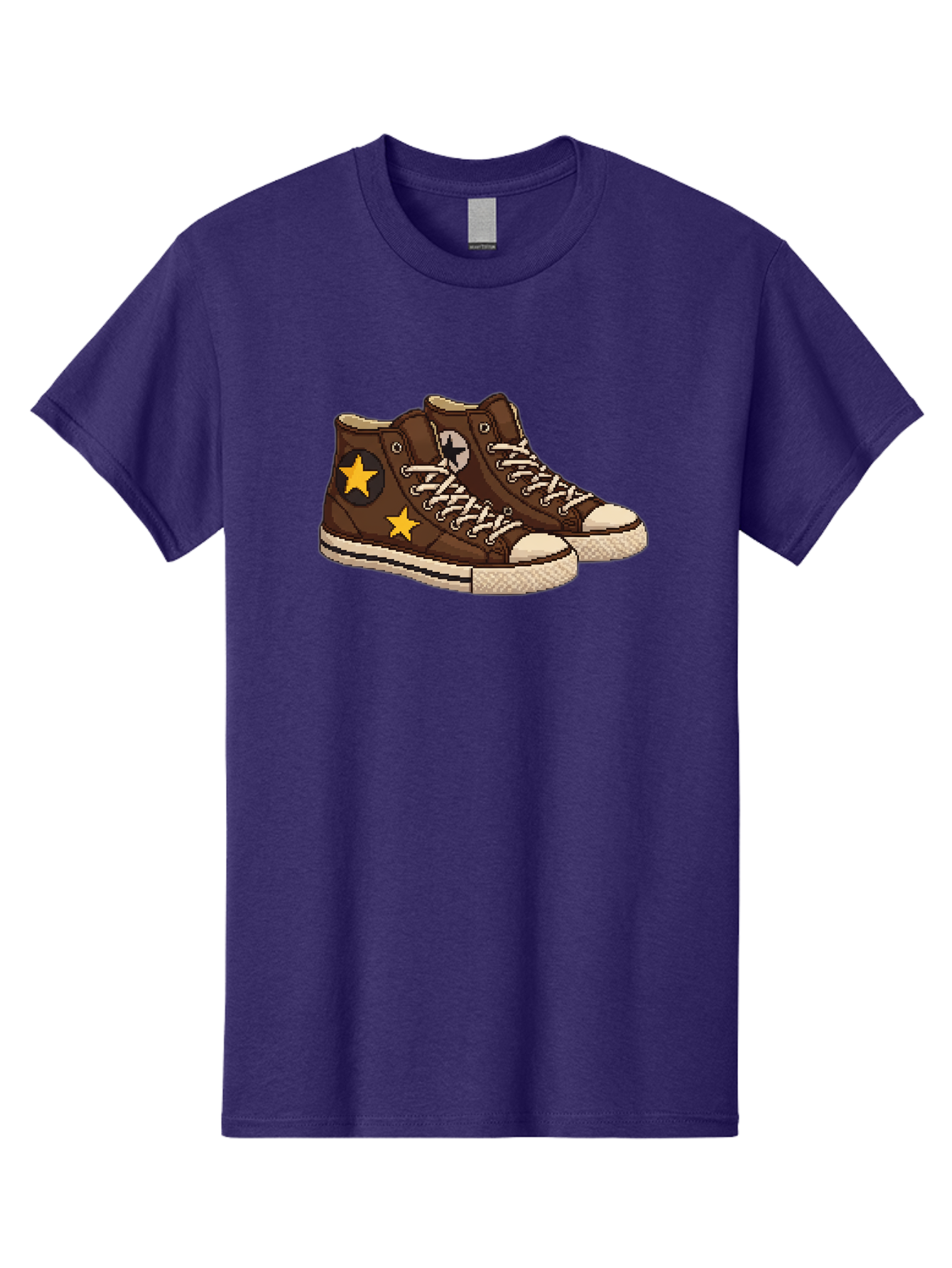 Brown-Converse Men'S Graphic Tee, 100% Cotton, Comfortable Casual Summer Wear, Machine Washable, Brown Converse Shoes, High-Top Sneakers, Yellow Stars, White Laces, Casual Footwear, Streetwear Fashion, Skateboarding Shoes, Comfortable Kicks Baa239