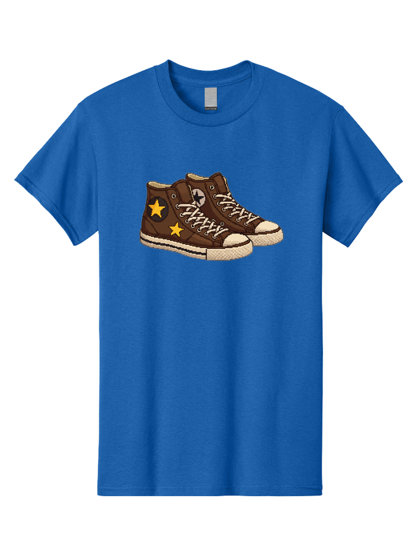 Brown-Converse Men'S Graphic Tee, 100% Cotton, Comfortable Casual Summer Wear, Machine Washable, Brown Converse Shoes, High-Top Sneakers, Yellow Stars, White Laces, Casual Footwear, Streetwear Fashion, Skateboarding Shoes, Comfortable Kicks Baa239