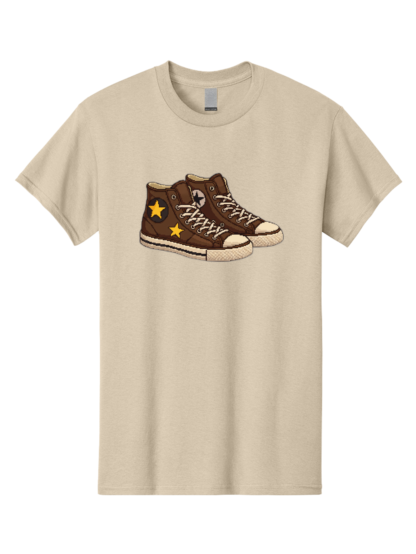 Brown-Converse Men'S Graphic Tee, 100% Cotton, Comfortable Casual Summer Wear, Machine Washable, Brown Converse Shoes, High-Top Sneakers, Yellow Stars, White Laces, Casual Footwear, Streetwear Fashion, Skateboarding Shoes, Comfortable Kicks Baa239
