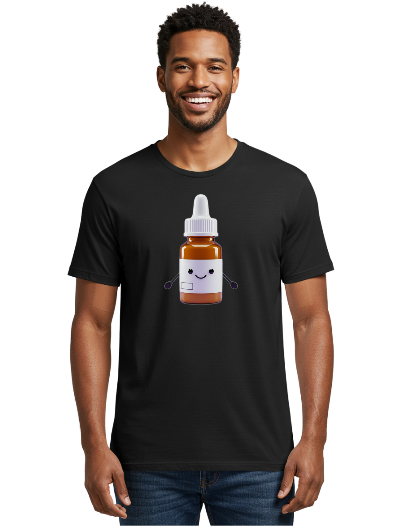 Brown-Medicine-Bottle-With-Smiley-Face Men'S Graphic Tee, 100% Cotton, Comfortable Casual Summer Wear, Machine Washable, Medicine Bottle With Smiley Face, Blank Label, Cute Medical Supplies, Humorous Healthcare, Quirky Medicine, Medical Humor, Baa240