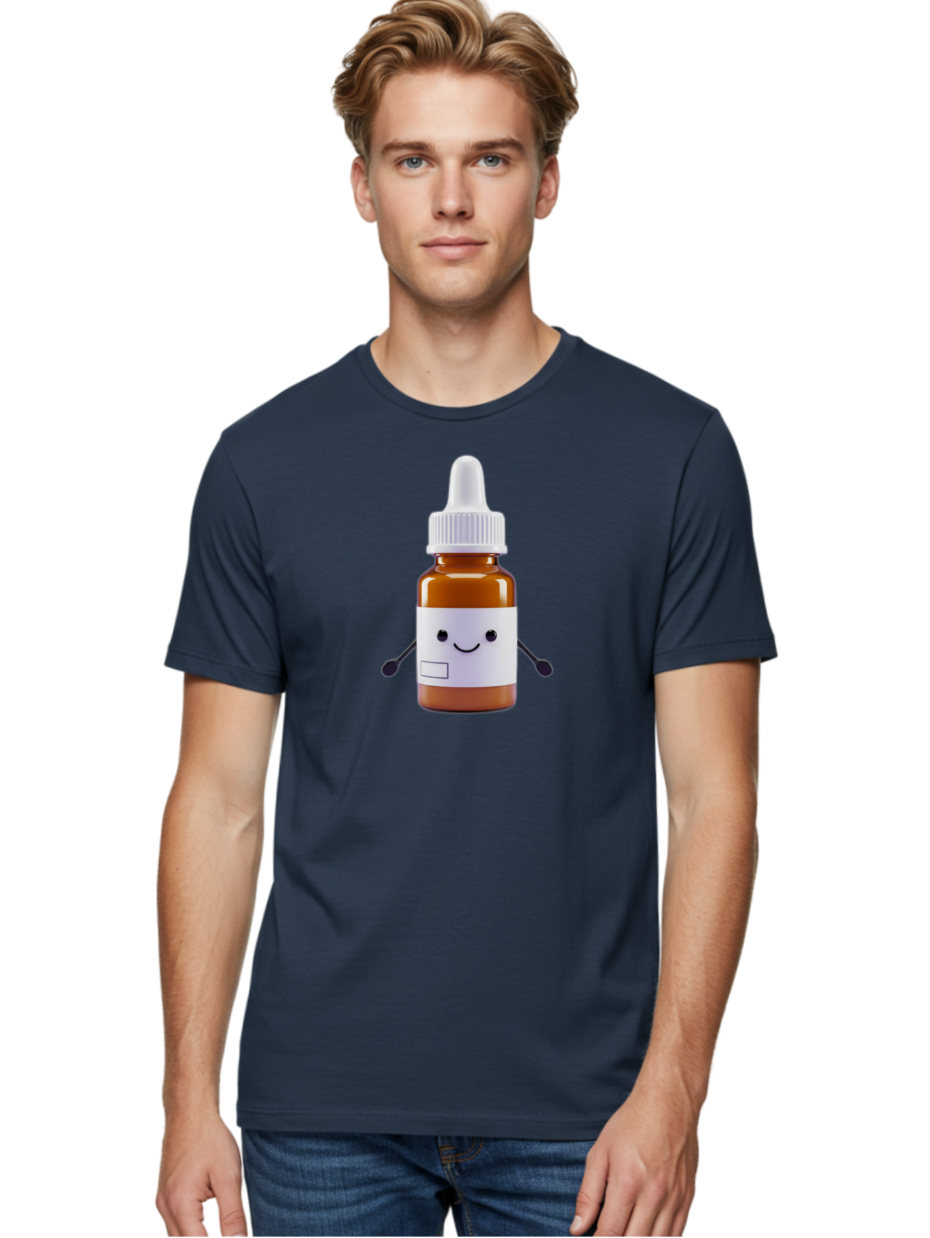 Brown-Medicine-Bottle-With-Smiley-Face Men'S Graphic Tee, 100% Cotton, Comfortable Casual Summer Wear, Machine Washable, Medicine Bottle With Smiley Face, Blank Label, Cute Medical Supplies, Humorous Healthcare, Quirky Medicine, Medical Humor, Baa240