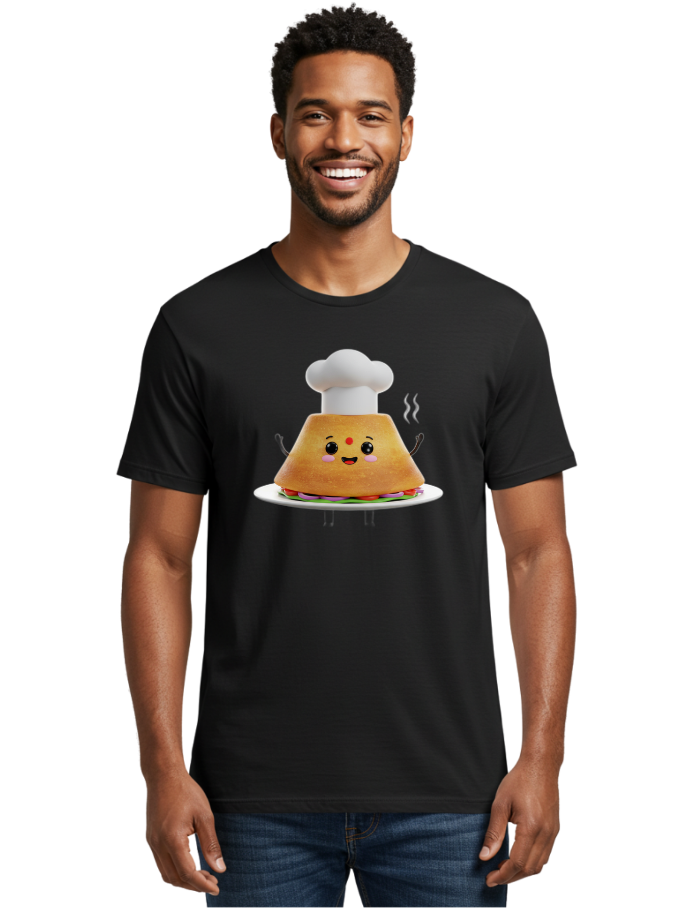 Burger-Chef Men'S Graphic Tee, 100% Cotton, Comfortable Casual Summer Wear, Machine Washable, Smiling Burger, Chef Hat, Cartoon Food, Happy Meal, Funny Character, Foodie Fun, Animated Scene, Kawaii Culture Baa242