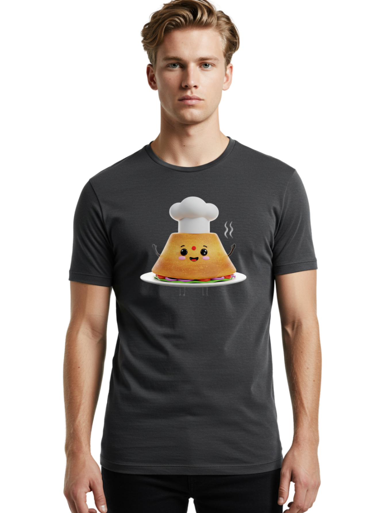Burger-Chef Men'S Graphic Tee, 100% Cotton, Comfortable Casual Summer Wear, Machine Washable, Smiling Burger, Chef Hat, Cartoon Food, Happy Meal, Funny Character, Foodie Fun, Animated Scene, Kawaii Culture Baa242