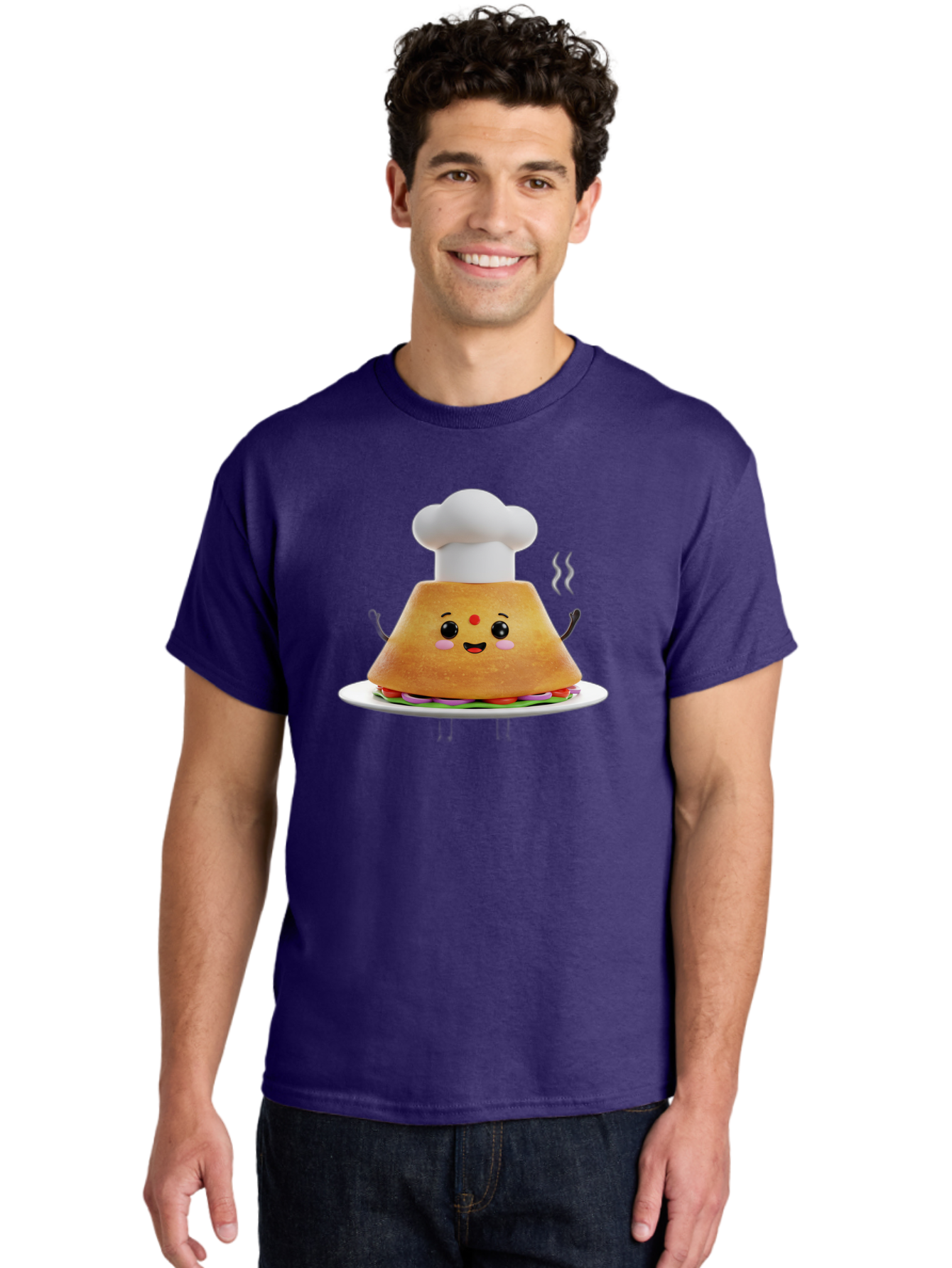 Burger-Chef Men'S Graphic Tee, 100% Cotton, Comfortable Casual Summer Wear, Machine Washable, Smiling Burger, Chef Hat, Cartoon Food, Happy Meal, Funny Character, Foodie Fun, Animated Scene, Kawaii Culture Baa242