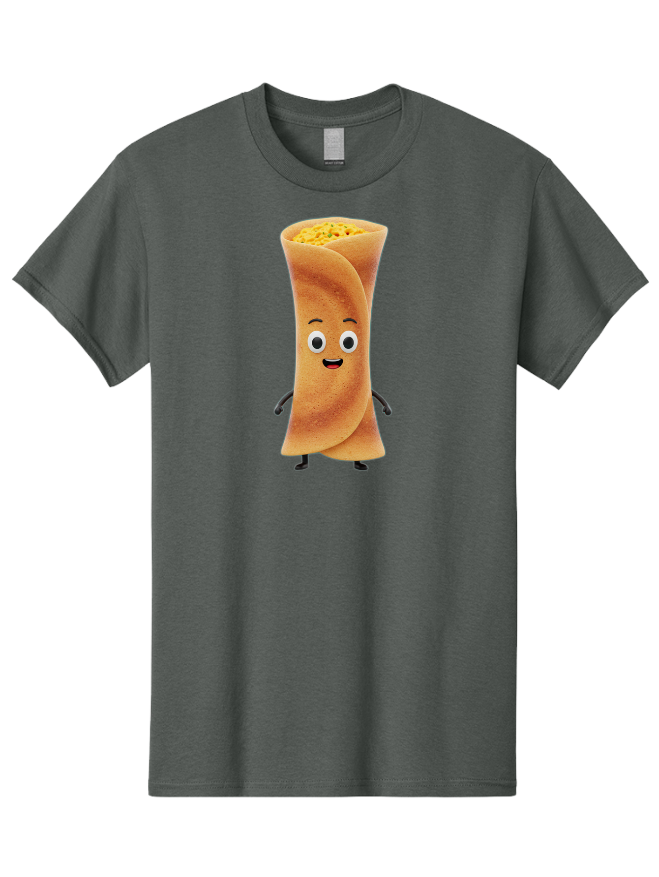 Burrito-Character Men'S Graphic Tee, 100% Cotton, Comfortable Casual Summer Wear, Machine Washable, Cartoon Burrito, Smiling Face, Eyes, Eyebrows, Mouth, Stuffed With Yellow Filling, Mexican Food, Animated Character, Funny, Playful, Foodie, Baa243