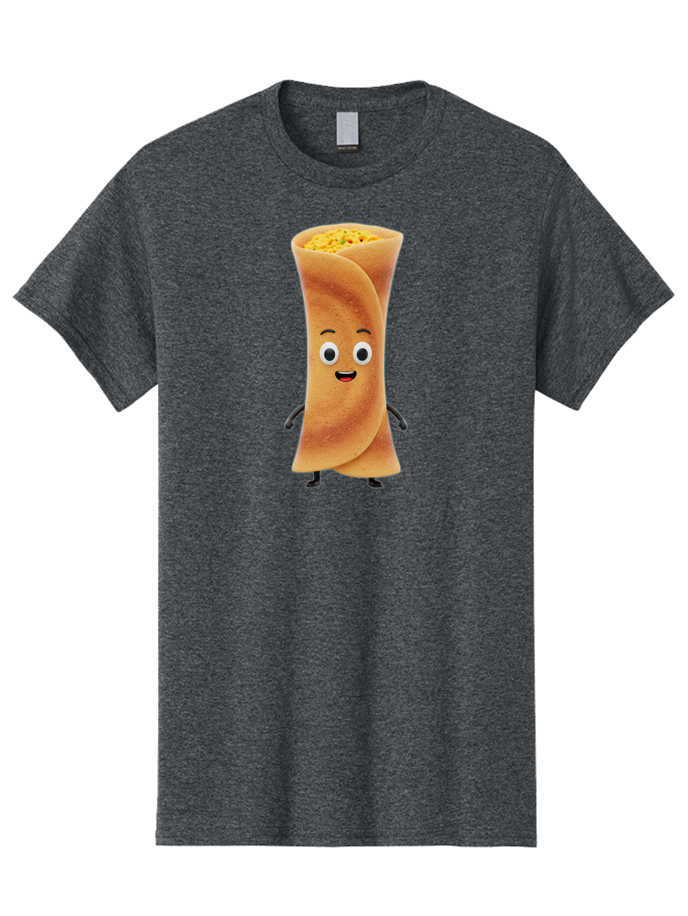 Burrito-Character Men'S Graphic Tee, 100% Cotton, Comfortable Casual Summer Wear, Machine Washable, Cartoon Burrito, Smiling Face, Eyes, Eyebrows, Mouth, Stuffed With Yellow Filling, Mexican Food, Animated Character, Funny, Playful, Foodie, Baa243