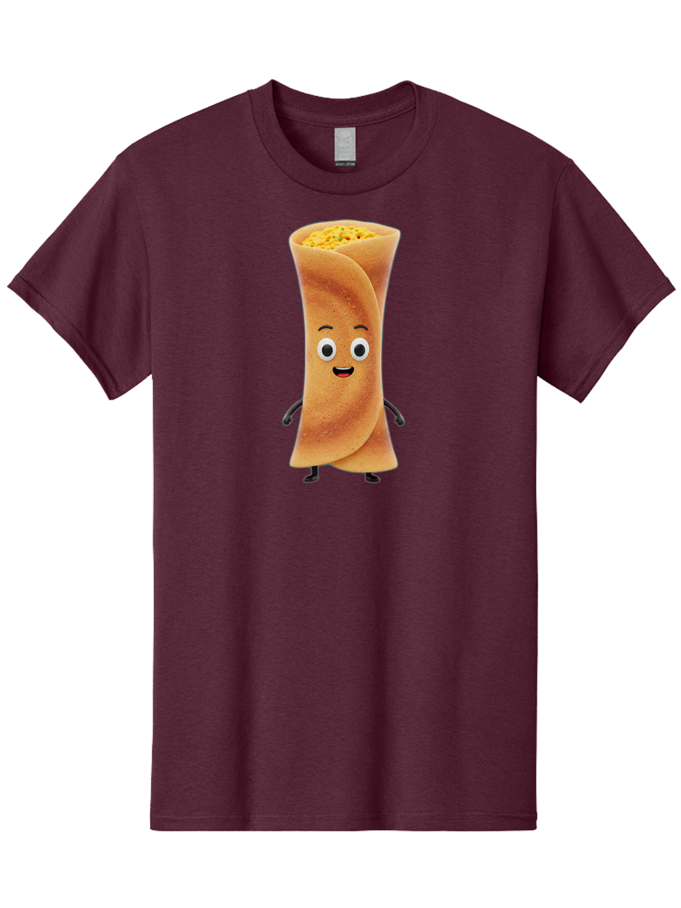 Burrito-Character Men'S Graphic Tee, 100% Cotton, Comfortable Casual Summer Wear, Machine Washable, Cartoon Burrito, Smiling Face, Eyes, Eyebrows, Mouth, Stuffed With Yellow Filling, Mexican Food, Animated Character, Funny, Playful, Foodie, Baa243