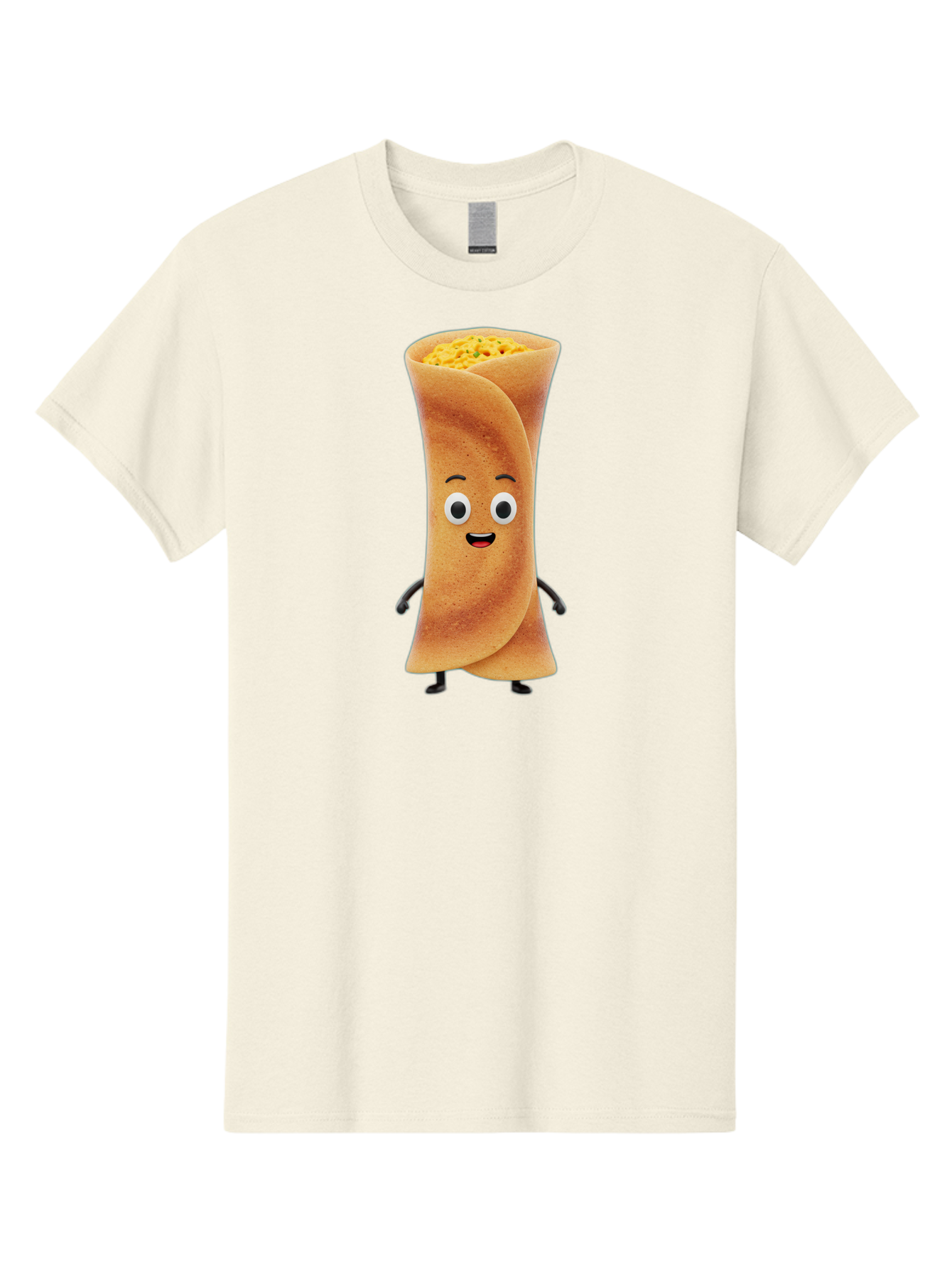 Burrito-Character Men'S Graphic Tee, 100% Cotton, Comfortable Casual Summer Wear, Machine Washable, Cartoon Burrito, Smiling Face, Eyes, Eyebrows, Mouth, Stuffed With Yellow Filling, Mexican Food, Animated Character, Funny, Playful, Foodie, Baa243