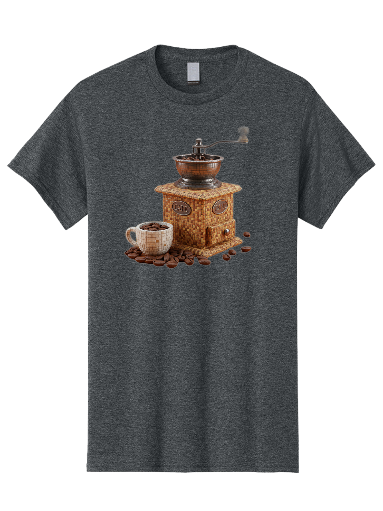 Cafe-Coffee-Grinder-1 Men'S Graphic Tee, 100% Cotton, Comfortable Casual Summer Wear, Machine Washable, Vintage Coffee Grinder, Coffee Beans, Cafe, Manual Grinder, Retro Kitchen, Coffee Lover, Morning Coffee, Coffee Cup, Coffee Time, Baa245