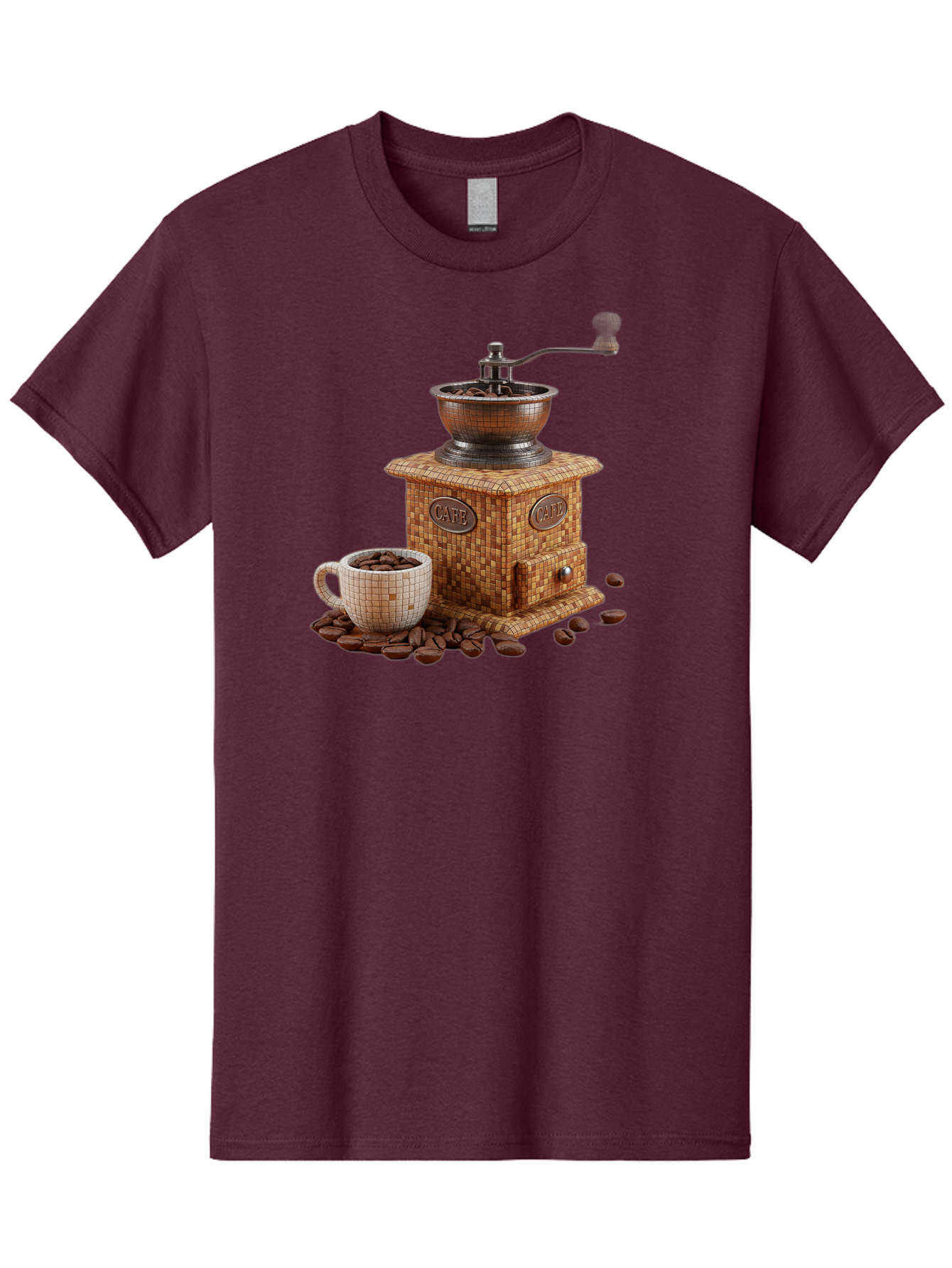 Cafe-Coffee-Grinder-1 Men'S Graphic Tee, 100% Cotton, Comfortable Casual Summer Wear, Machine Washable, Vintage Coffee Grinder, Coffee Beans, Cafe, Manual Grinder, Retro Kitchen, Coffee Lover, Morning Coffee, Coffee Cup, Coffee Time, Baa245