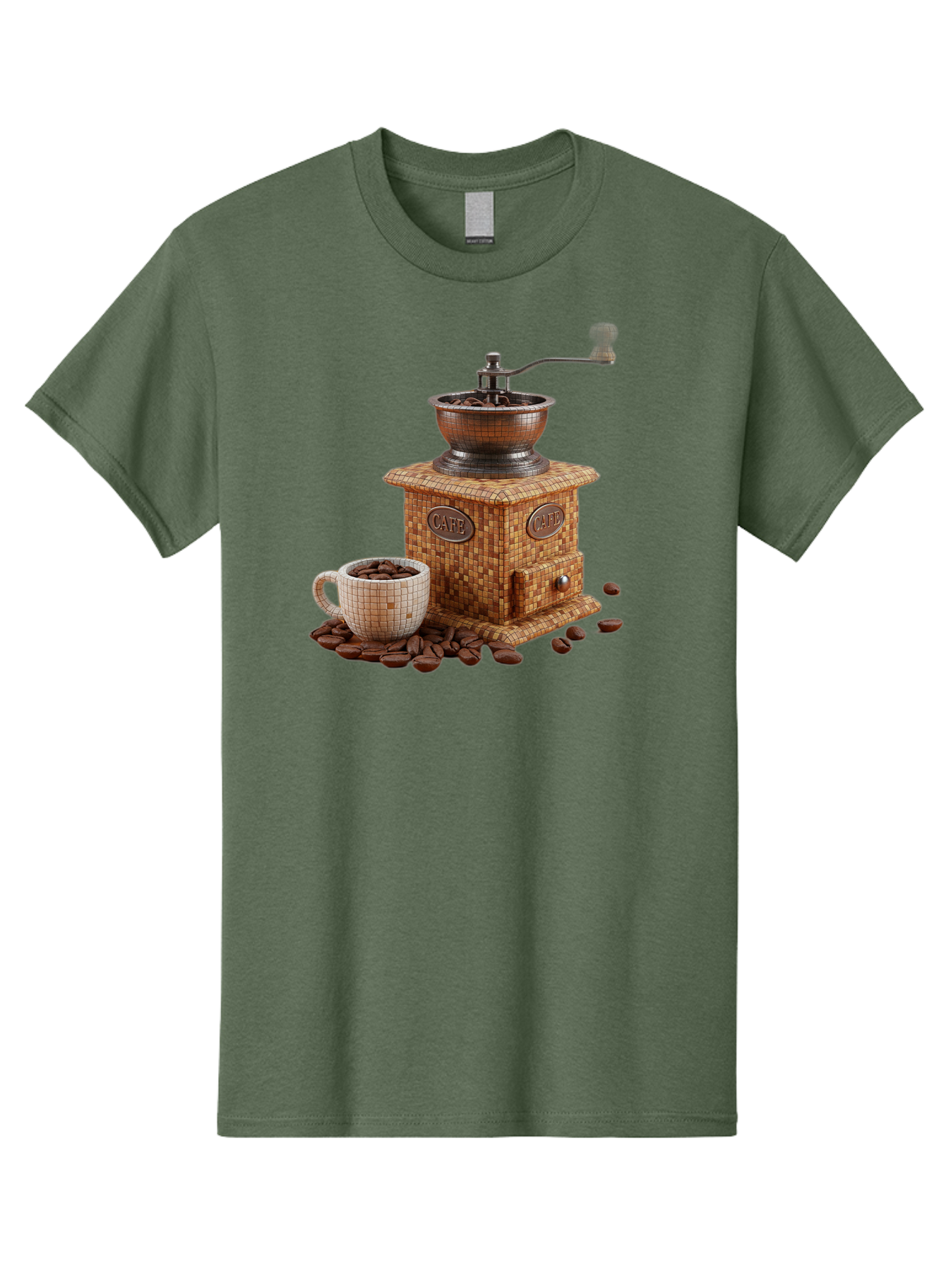 Cafe-Coffee-Grinder-1 Men'S Graphic Tee, 100% Cotton, Comfortable Casual Summer Wear, Machine Washable, Vintage Coffee Grinder, Coffee Beans, Cafe, Manual Grinder, Retro Kitchen, Coffee Lover, Morning Coffee, Coffee Cup, Coffee Time, Baa245