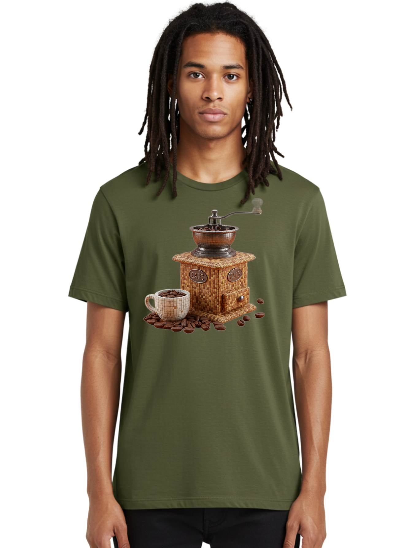Cafe-Coffee-Grinder-1 Men'S Graphic Tee, 100% Cotton, Comfortable Casual Summer Wear, Machine Washable, Vintage Coffee Grinder, Coffee Beans, Cafe, Manual Grinder, Retro Kitchen, Coffee Lover, Morning Coffee, Coffee Cup, Coffee Time, Baa245