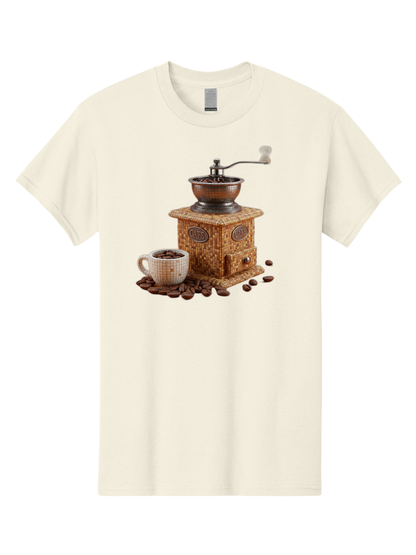Cafe-Coffee-Grinder-1 Men'S Graphic Tee, 100% Cotton, Comfortable Casual Summer Wear, Machine Washable, Vintage Coffee Grinder, Coffee Beans, Cafe, Manual Grinder, Retro Kitchen, Coffee Lover, Morning Coffee, Coffee Cup, Coffee Time, Baa245