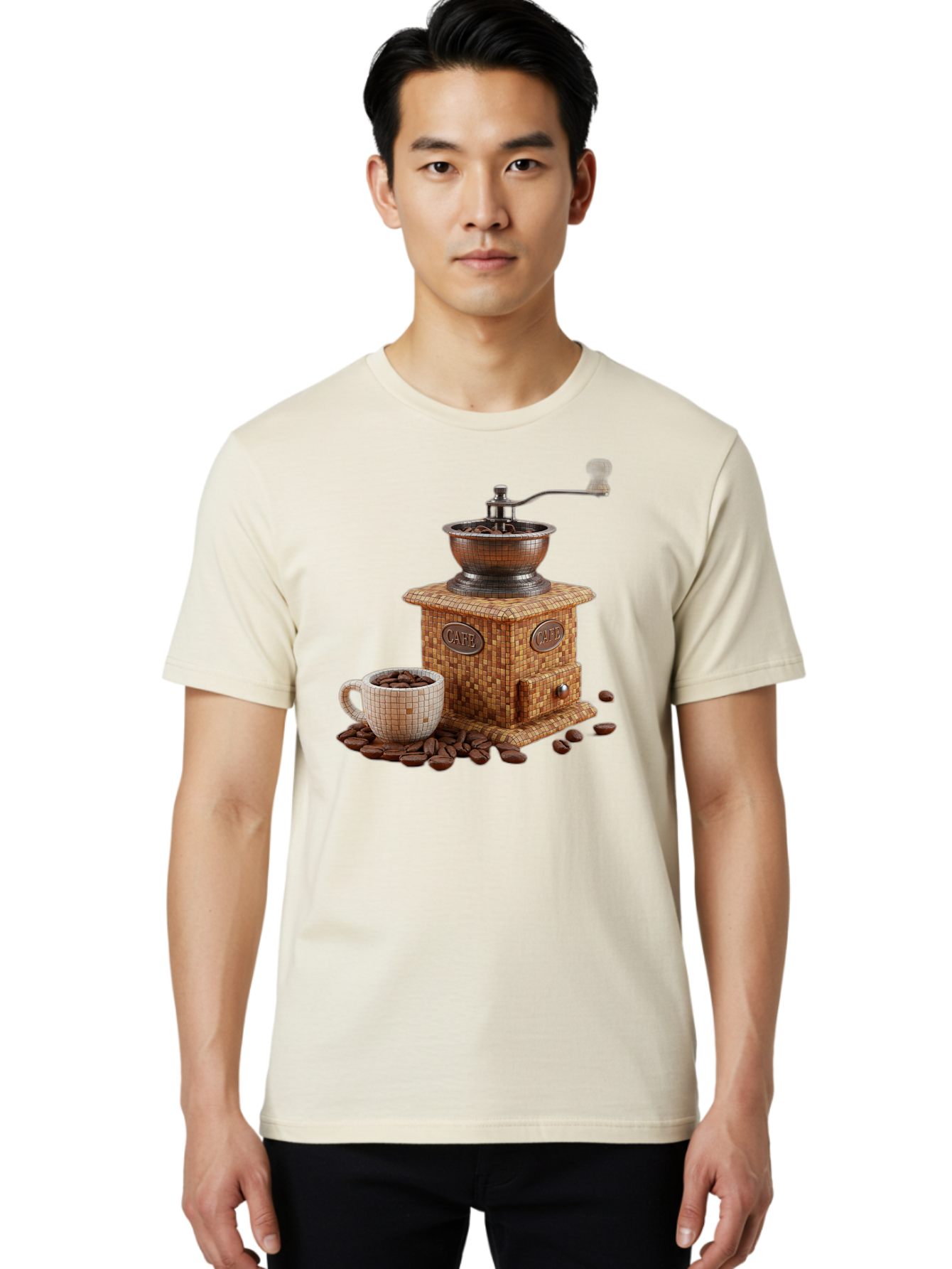 Cafe-Coffee-Grinder-1 Men'S Graphic Tee, 100% Cotton, Comfortable Casual Summer Wear, Machine Washable, Vintage Coffee Grinder, Coffee Beans, Cafe, Manual Grinder, Retro Kitchen, Coffee Lover, Morning Coffee, Coffee Cup, Coffee Time, Baa245