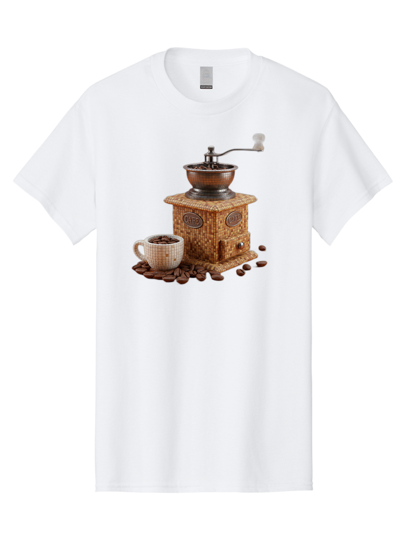 Cafe-Coffee-Grinder-1 Men'S Graphic Tee, 100% Cotton, Comfortable Casual Summer Wear, Machine Washable, Vintage Coffee Grinder, Coffee Beans, Cafe, Manual Grinder, Retro Kitchen, Coffee Lover, Morning Coffee, Coffee Cup, Coffee Time, Baa245