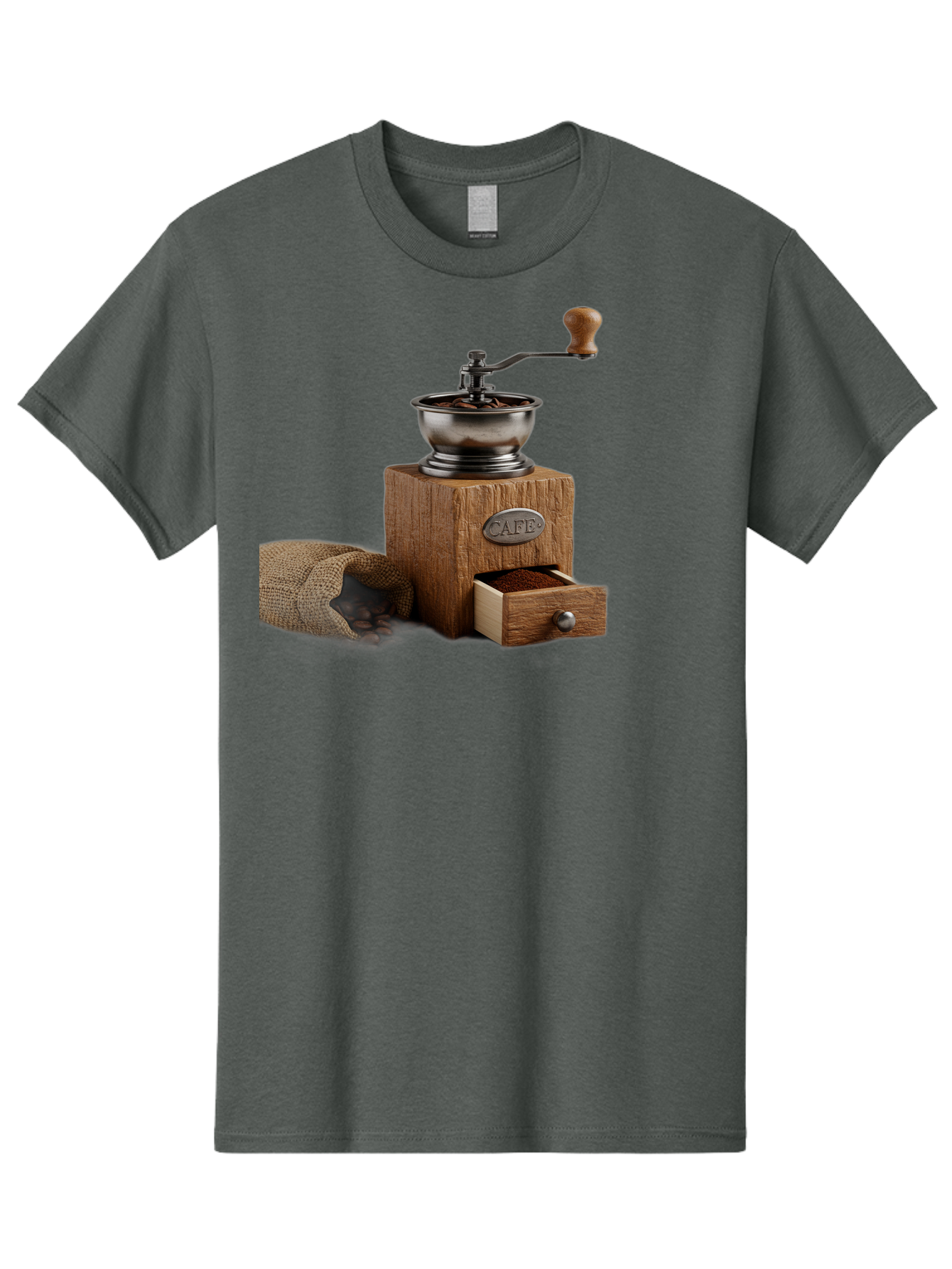 Cafe-Coffee-Grinder Men'S Graphic Tee, 100% Cotton, Comfortable Casual Summer Wear, Machine Washable, Coffee Grinder, Manual Grinder, Wooden Grinder, Cafe Label, Coffee Beans, Burlap Sack, Ground Coffee, Vintage Coffee, Coffee Roasting, Baa246