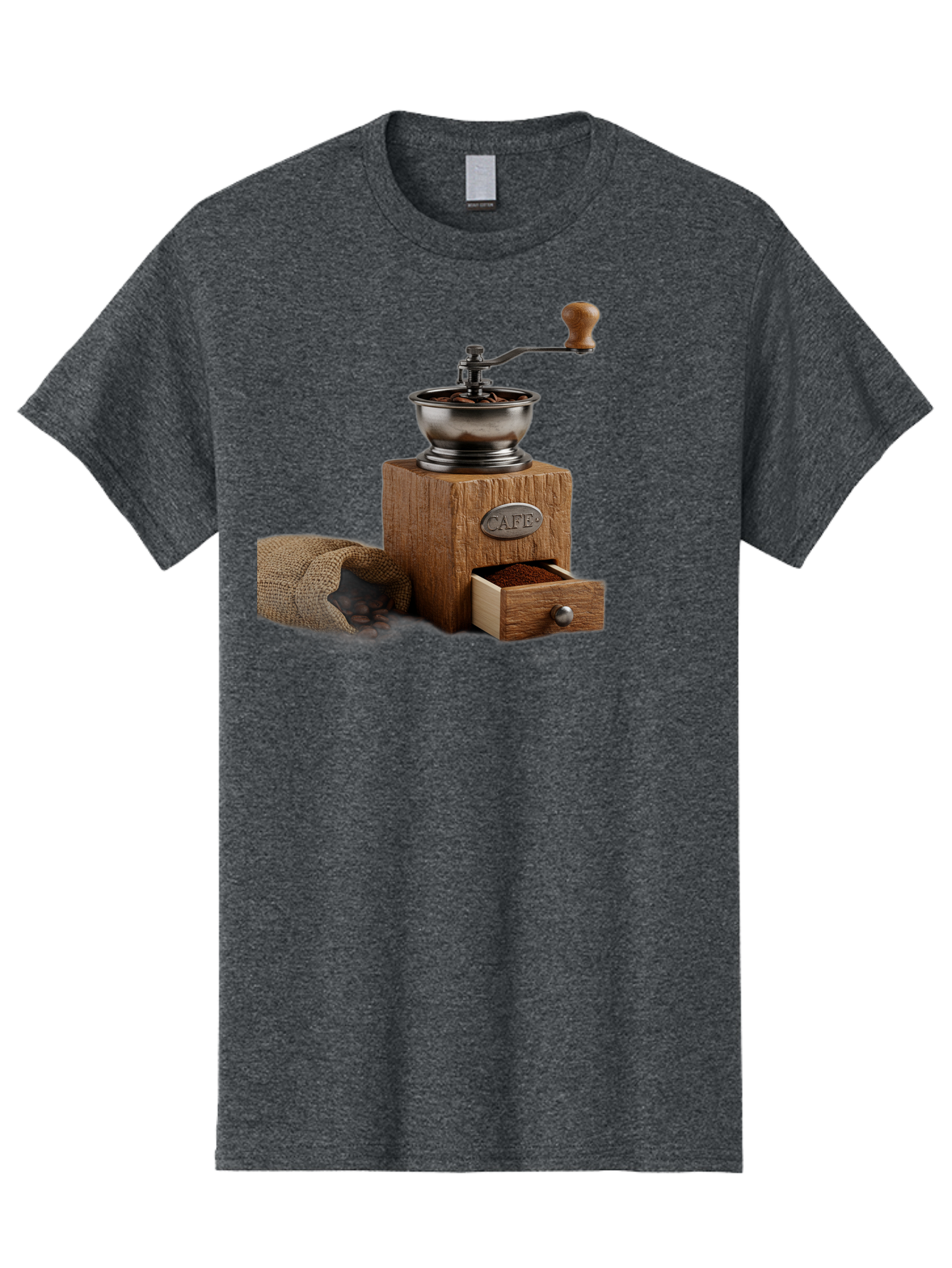 Cafe-Coffee-Grinder Men'S Graphic Tee, 100% Cotton, Comfortable Casual Summer Wear, Machine Washable, Coffee Grinder, Manual Grinder, Wooden Grinder, Cafe Label, Coffee Beans, Burlap Sack, Ground Coffee, Vintage Coffee, Coffee Roasting, Baa246