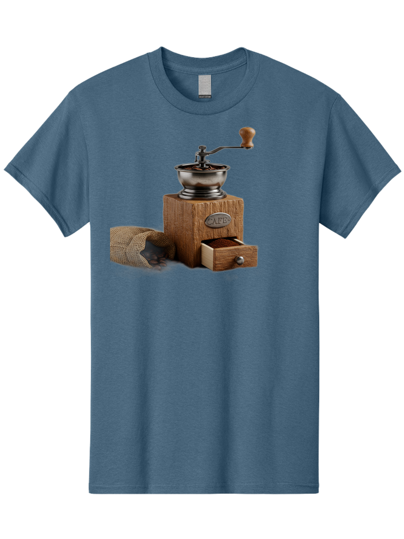 Cafe-Coffee-Grinder Men'S Graphic Tee, 100% Cotton, Comfortable Casual Summer Wear, Machine Washable, Coffee Grinder, Manual Grinder, Wooden Grinder, Cafe Label, Coffee Beans, Burlap Sack, Ground Coffee, Vintage Coffee, Coffee Roasting, Baa246