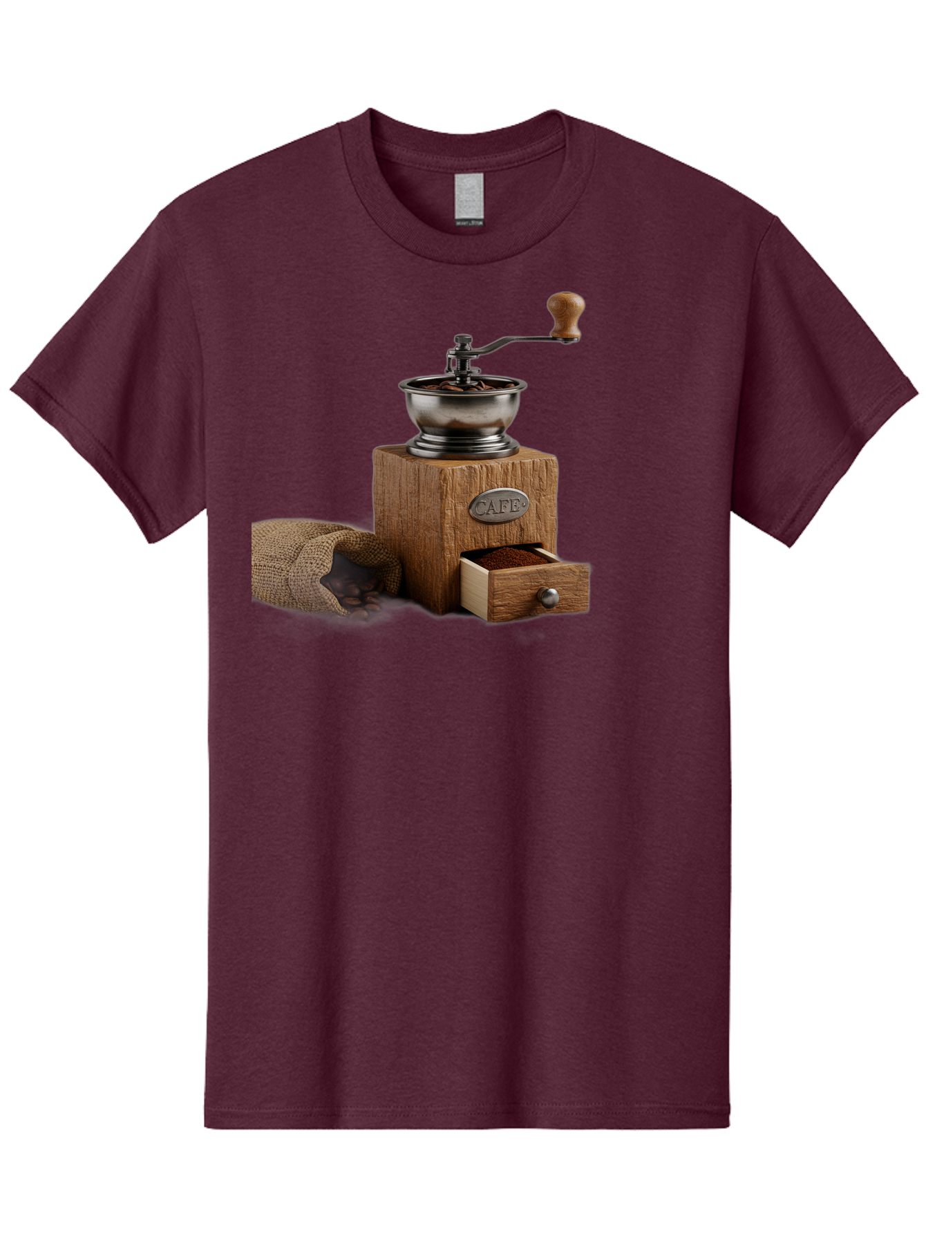 Cafe-Coffee-Grinder Men'S Graphic Tee, 100% Cotton, Comfortable Casual Summer Wear, Machine Washable, Coffee Grinder, Manual Grinder, Wooden Grinder, Cafe Label, Coffee Beans, Burlap Sack, Ground Coffee, Vintage Coffee, Coffee Roasting, Baa246