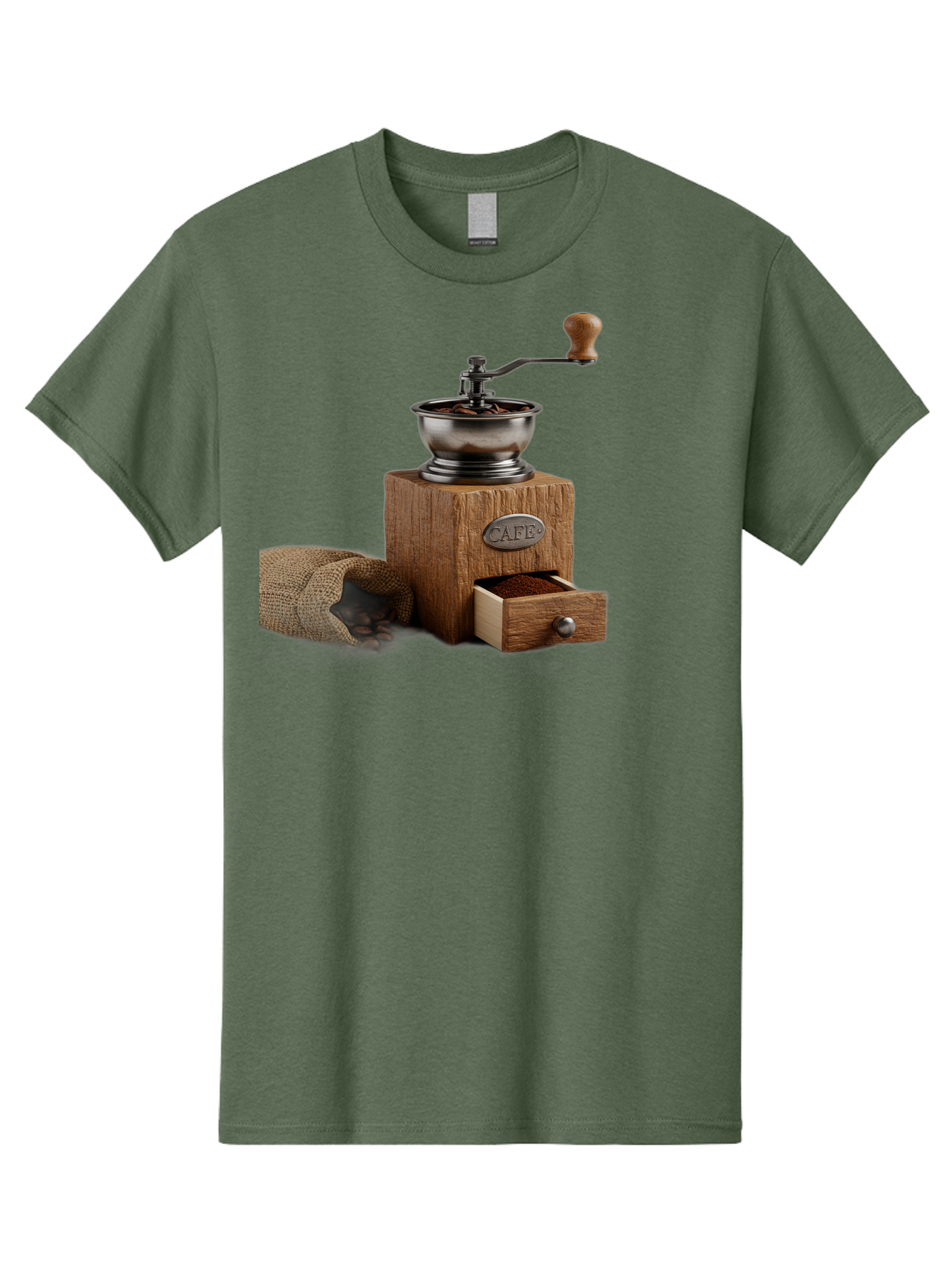 Cafe-Coffee-Grinder Men'S Graphic Tee, 100% Cotton, Comfortable Casual Summer Wear, Machine Washable, Coffee Grinder, Manual Grinder, Wooden Grinder, Cafe Label, Coffee Beans, Burlap Sack, Ground Coffee, Vintage Coffee, Coffee Roasting, Baa246