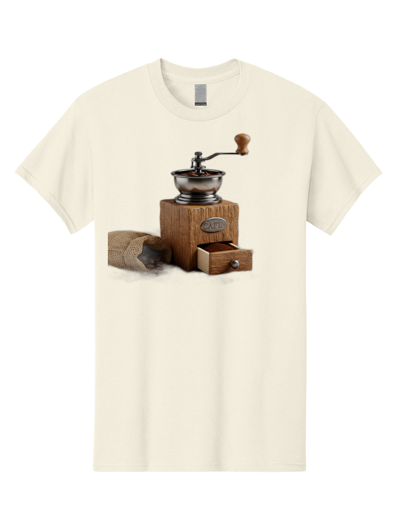 Cafe-Coffee-Grinder Men'S Graphic Tee, 100% Cotton, Comfortable Casual Summer Wear, Machine Washable, Coffee Grinder, Manual Grinder, Wooden Grinder, Cafe Label, Coffee Beans, Burlap Sack, Ground Coffee, Vintage Coffee, Coffee Roasting, Baa246