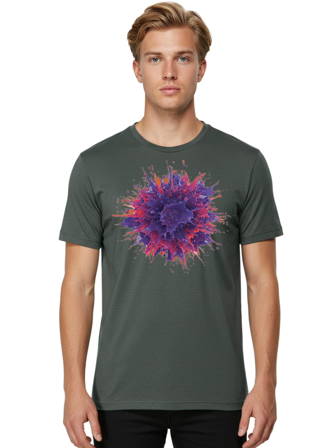 Cancer-Cell Men'S Graphic Tee, 100% Cotton, Comfortable Casual Summer Wear, Machine Washable, Cancer Cell, Tumor Cell, Abnormal Cell Growth, Purple And Red Cell Structure, Spiky Cell Texture, Medical Illustration, Cancer Research, Cell Biology Baa248